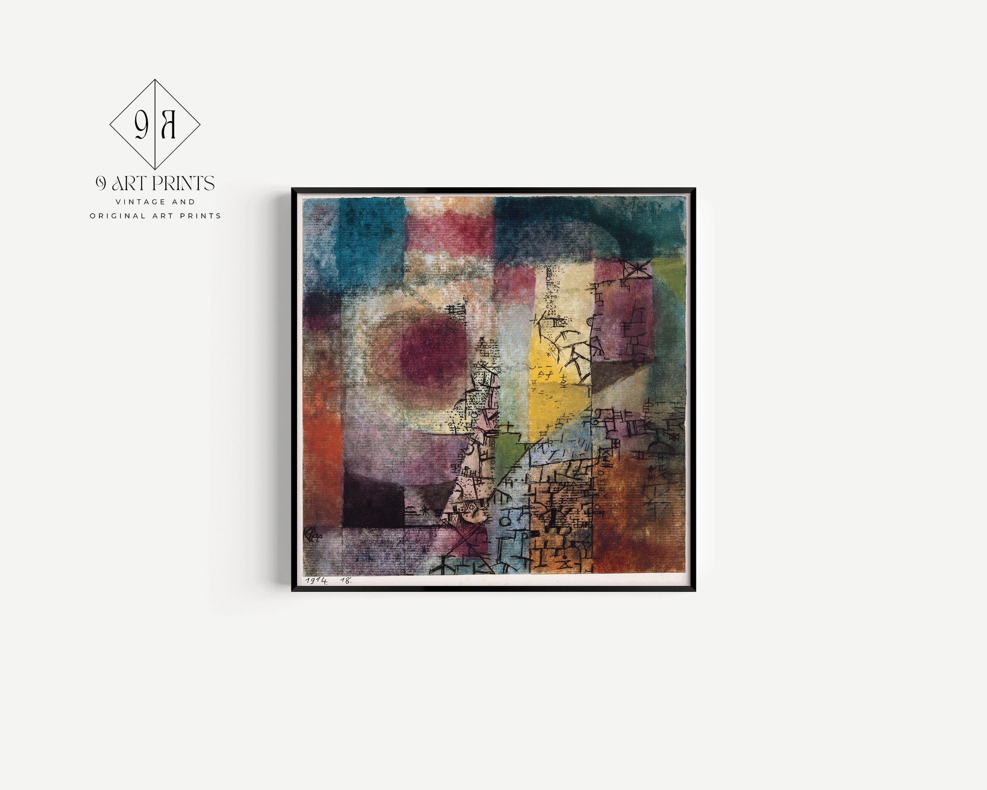 Vintage mid-century modern abstract art print by Paul Klee, 1914, available framed or unframed, museum-quality fine art.