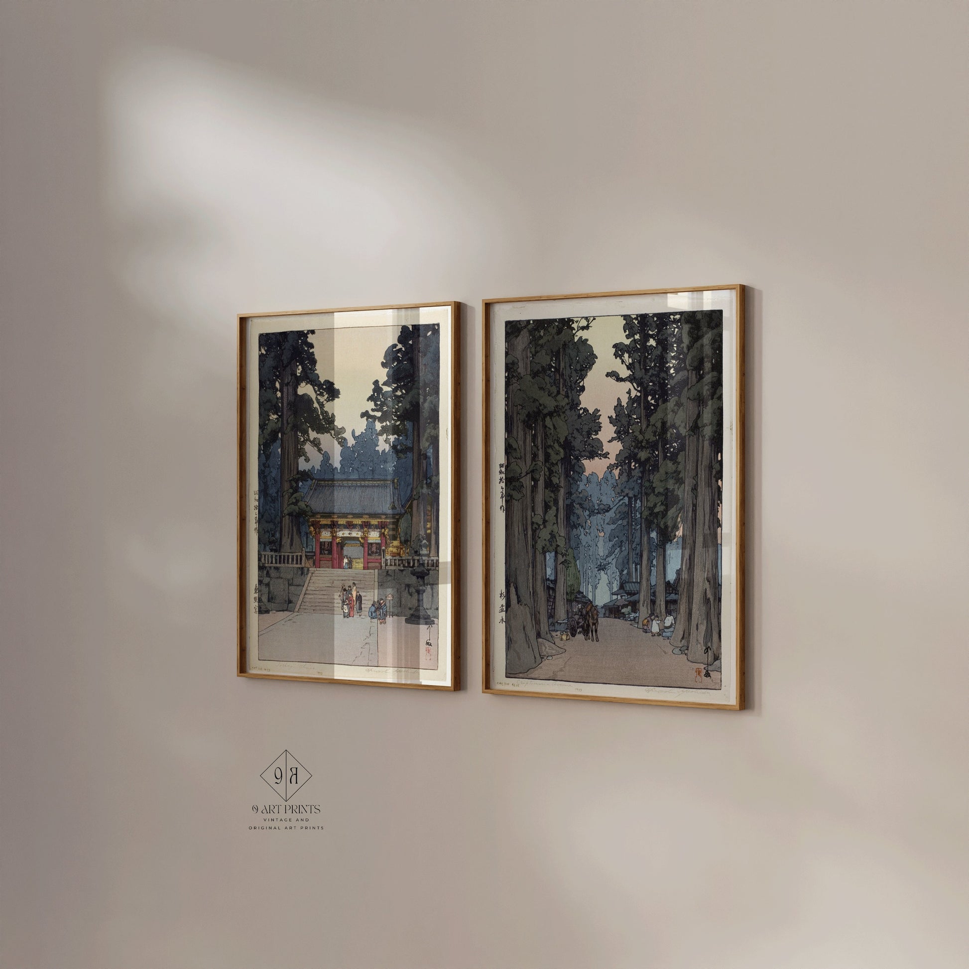 Hiroshi Yoshida Set of 2 India Prints - Toshogu Shrine, Cryptomeria Avenue | Vintage Japanese Woodblock Art (available framed or unframed)