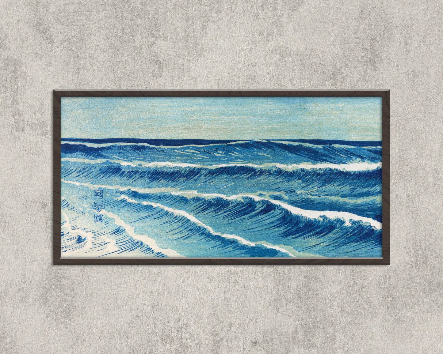 Uehara Konen - Ocean Waves | Vintage Japanese Wide Panoramic Art in Blue (available framed or unframed)