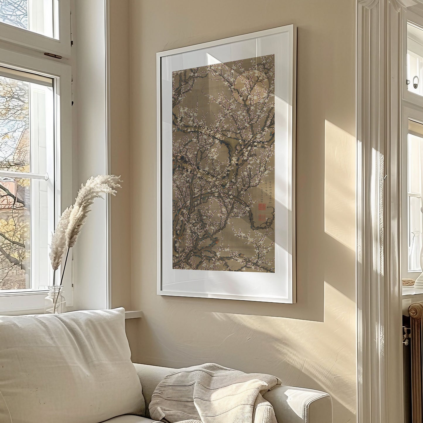 Ito Jakuchu - White Plum Blossoms and Moon | Vintage Asian Japanese Tall Panoramic Art (available framed or unframed)