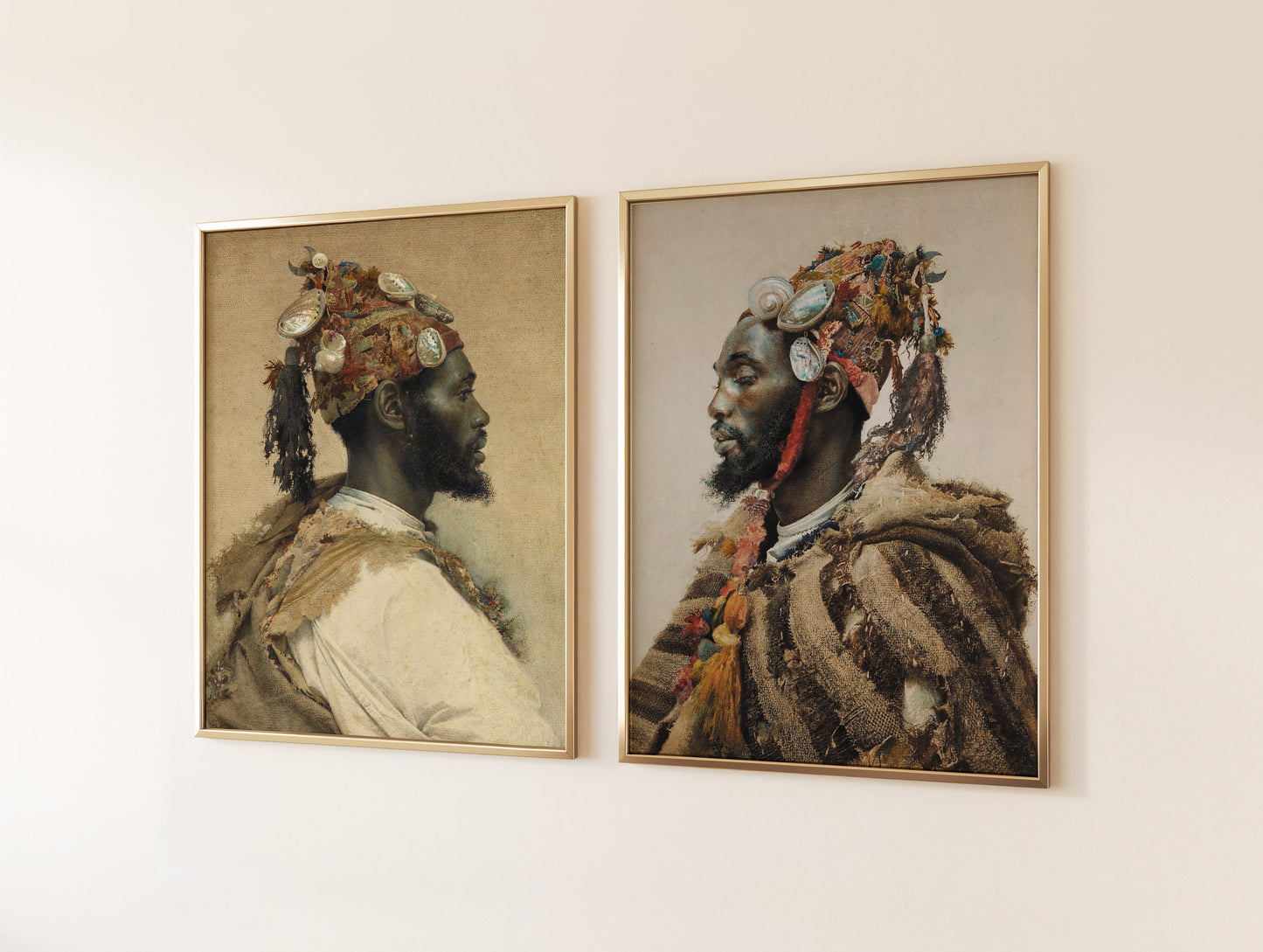 Set of 2 framed Orientalist art prints by Josep Tapiró i Baró, featuring detailed portraits, available in bespoke or classic frames.