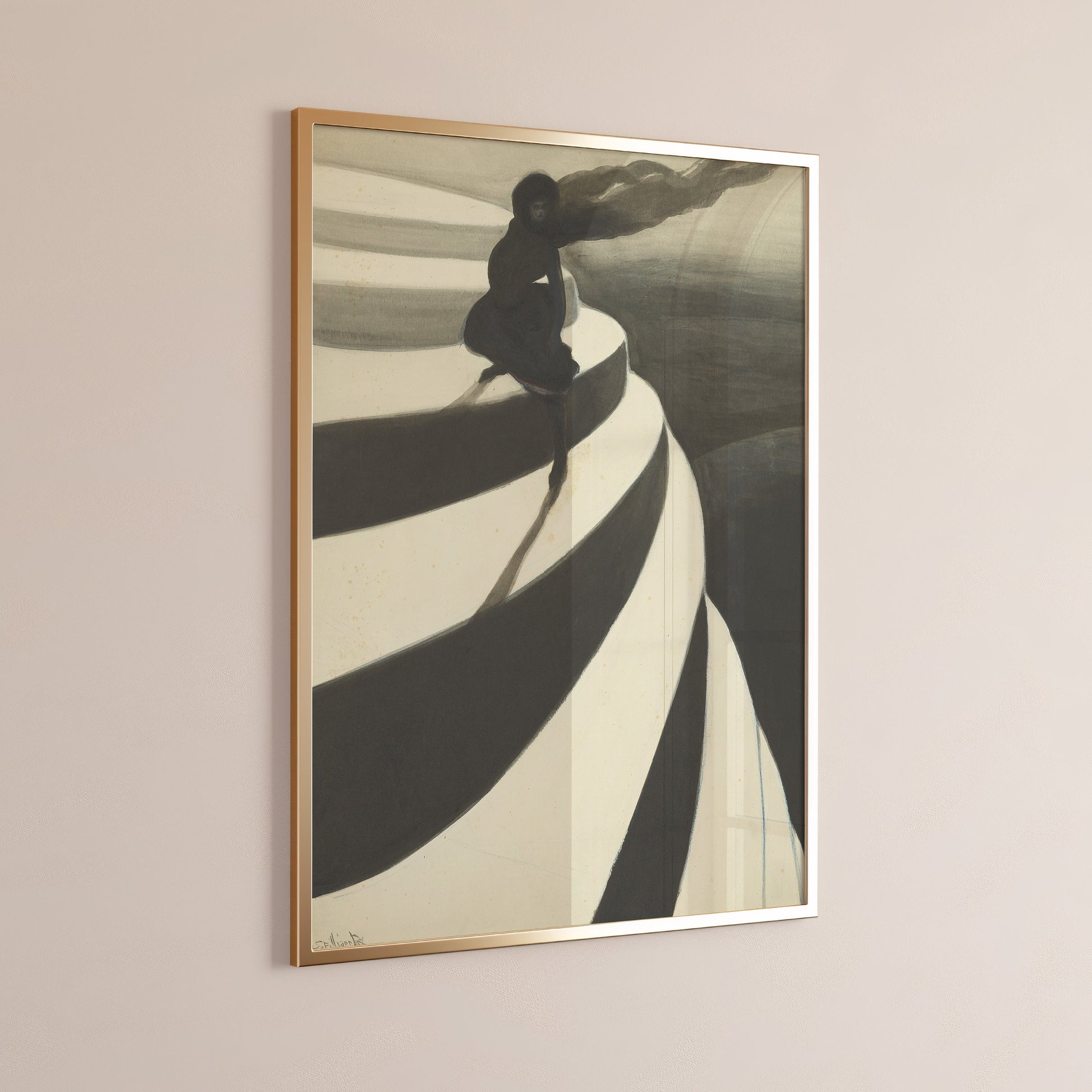 Leon Spillaert Vertigo black and white art print in a bespoke oak frame, museum-quality fine art for elegant home decor.