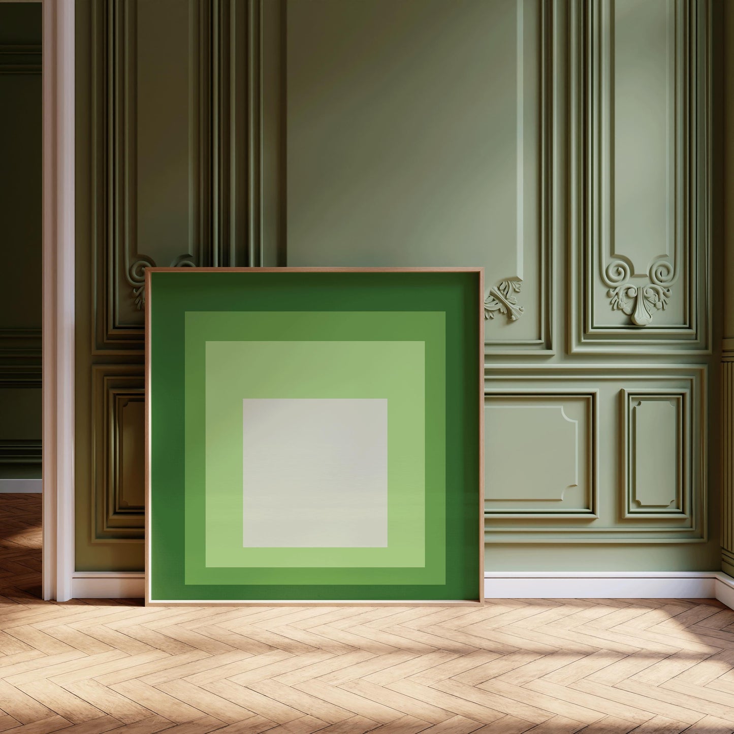 After Josef Albers - Green and White (Homage to the Square) | Vintage Mid-century Modern Art Print (available framed or unframed)