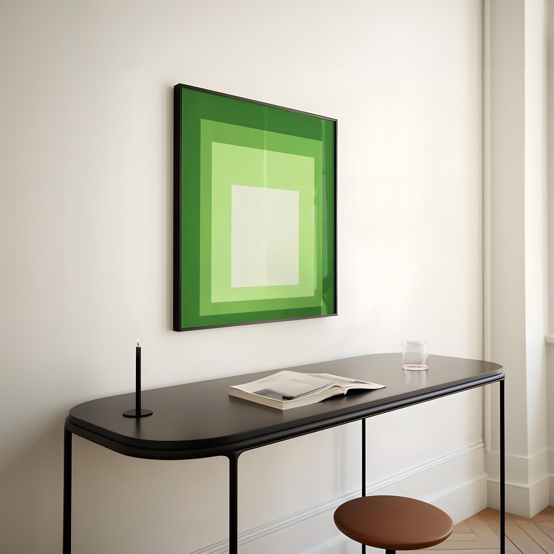 After Josef Albers - Green and White (Homage to the Square) | Vintage Mid-century Modern Art Print (available framed or unframed)