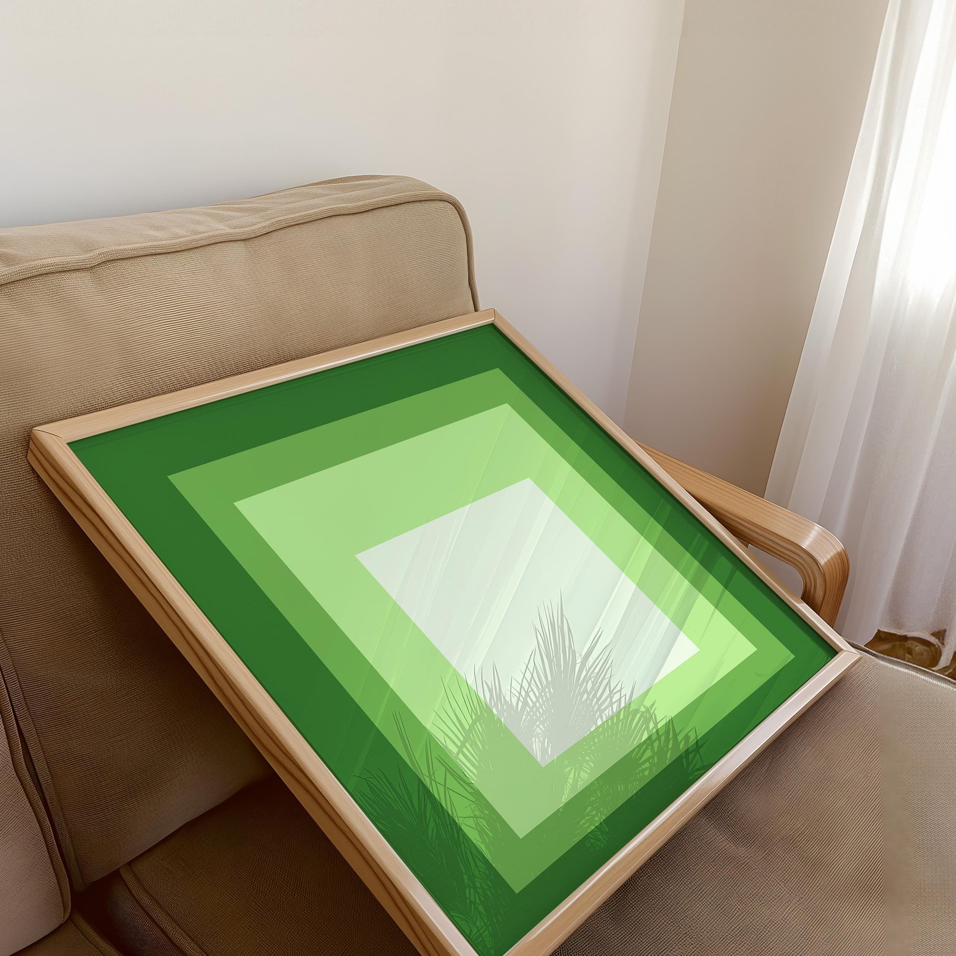 After Josef Albers - Green and White (Homage to the Square) | Vintage Mid-century Modern Art Print (available framed or unframed)