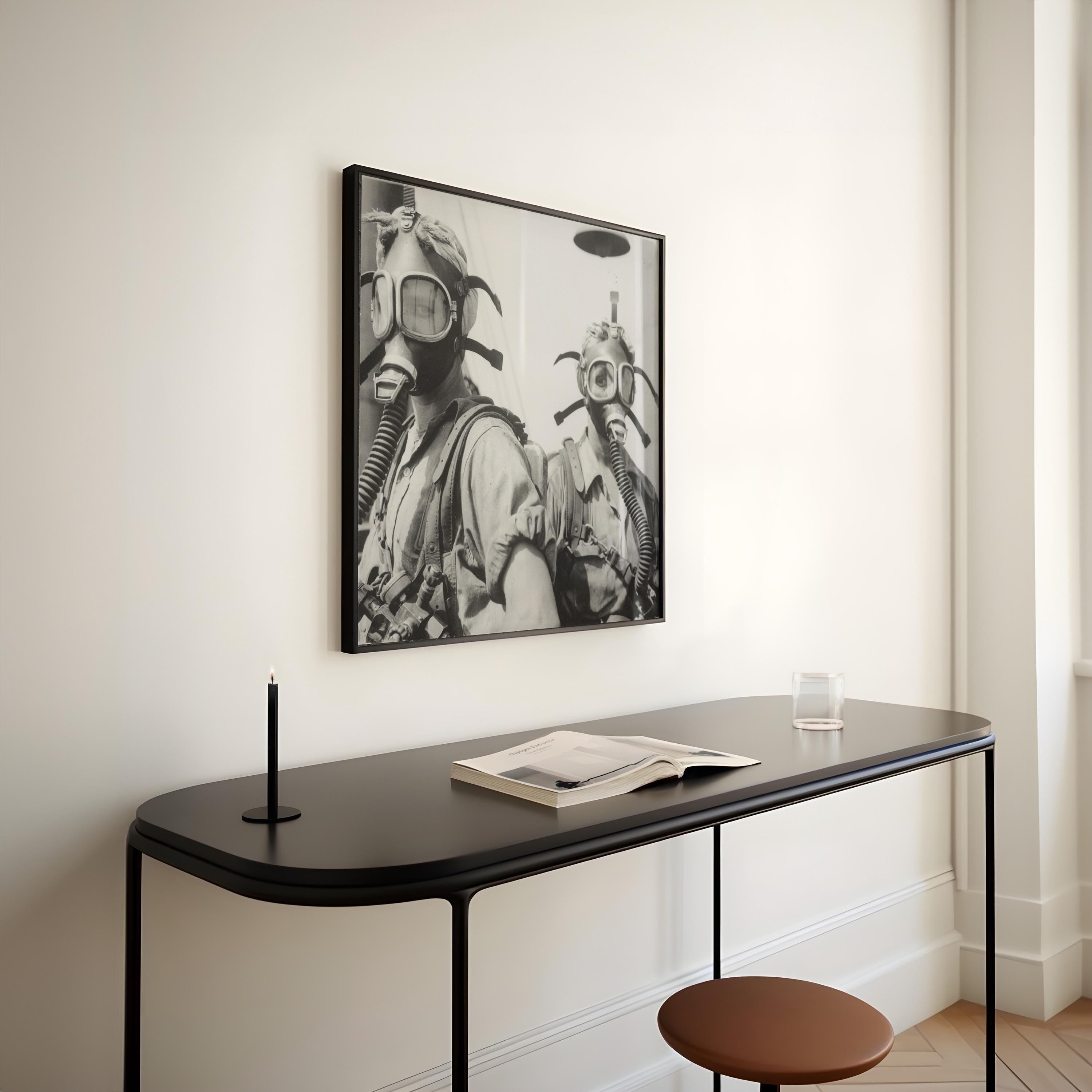 Vintage Gas Mask Ladies Photograph: Black & White Giclée Art Print