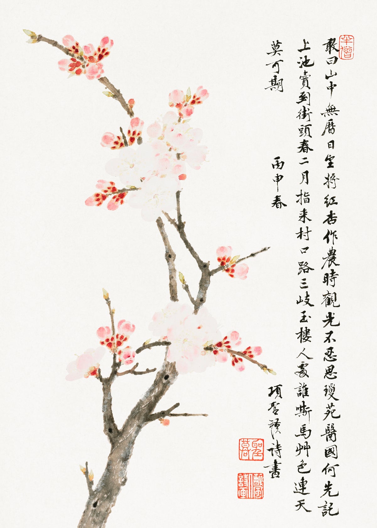 Xiang Shengmo - Cherry Blossoms with Poem | Vintage Chinese Art (available handframed or unframed)