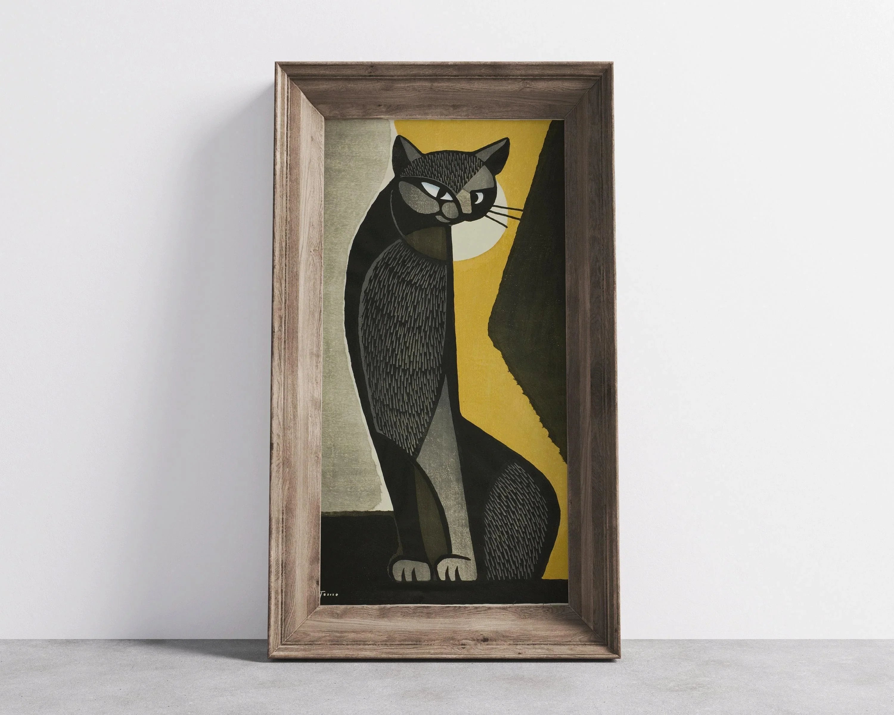 Inagaki Tomoo Black Cat Giclee Print: Vintage Japanese Art (2x1) - 9ArtPrints