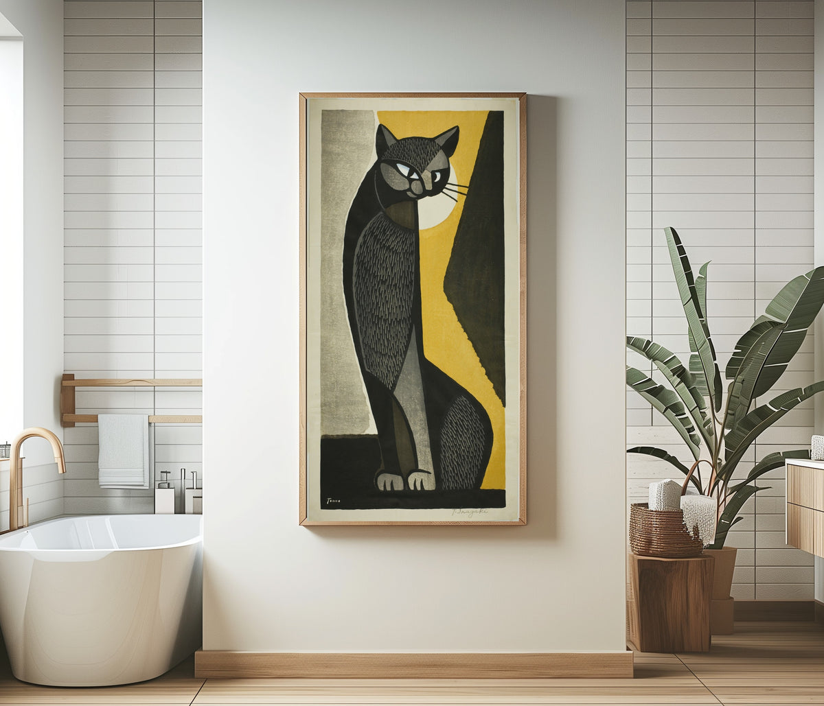 Inagaki Tomoo Black Cat Giclee Print: Vintage Japanese Art (2x1) - 9ArtPrints