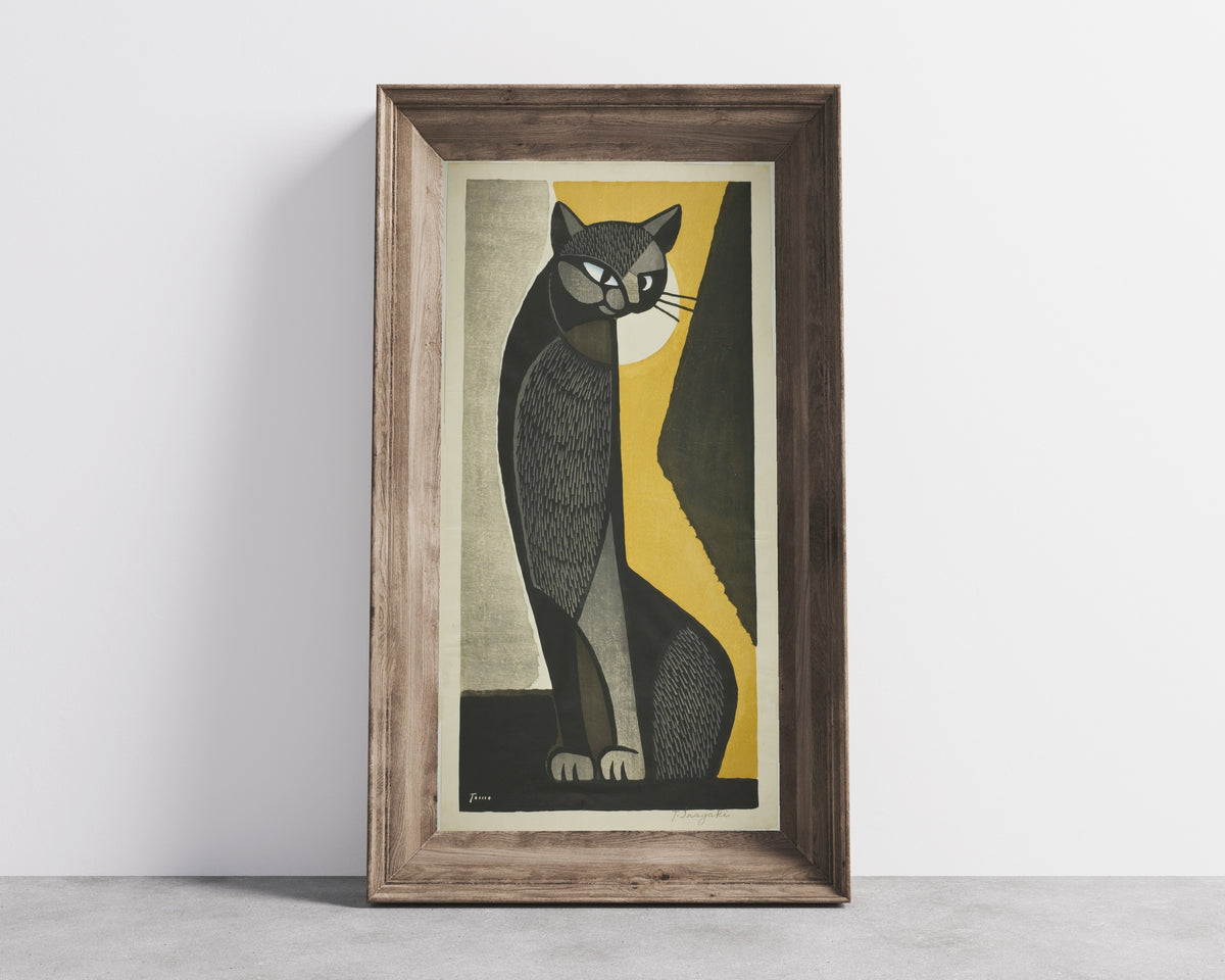 Inagaki Tomoo Black Cat Giclee Print: Vintage Japanese Art (2x1) - 9ArtPrints