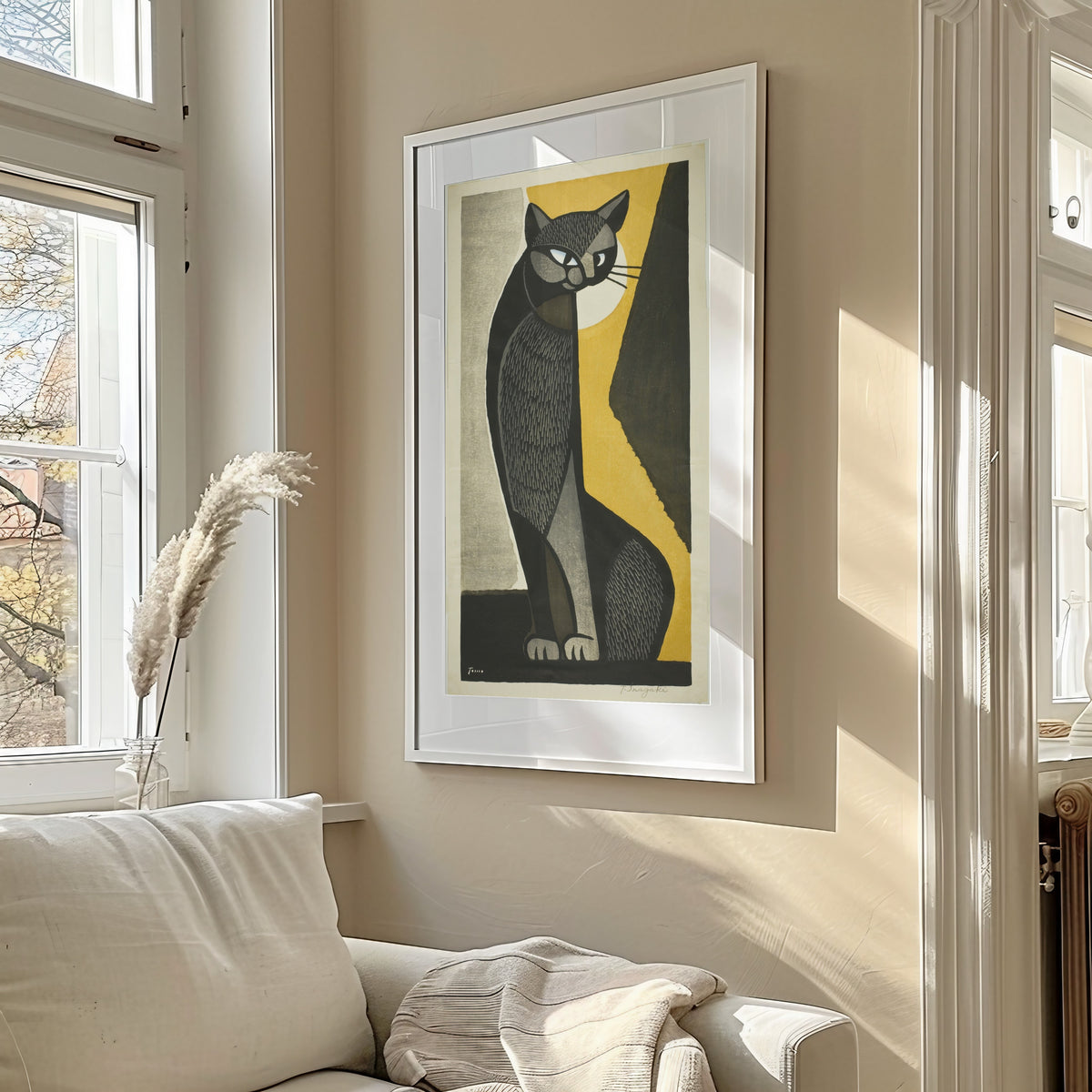 Inagaki Tomoo Black Cat Giclee Print: Vintage Japanese Art (2x1) - 9ArtPrints