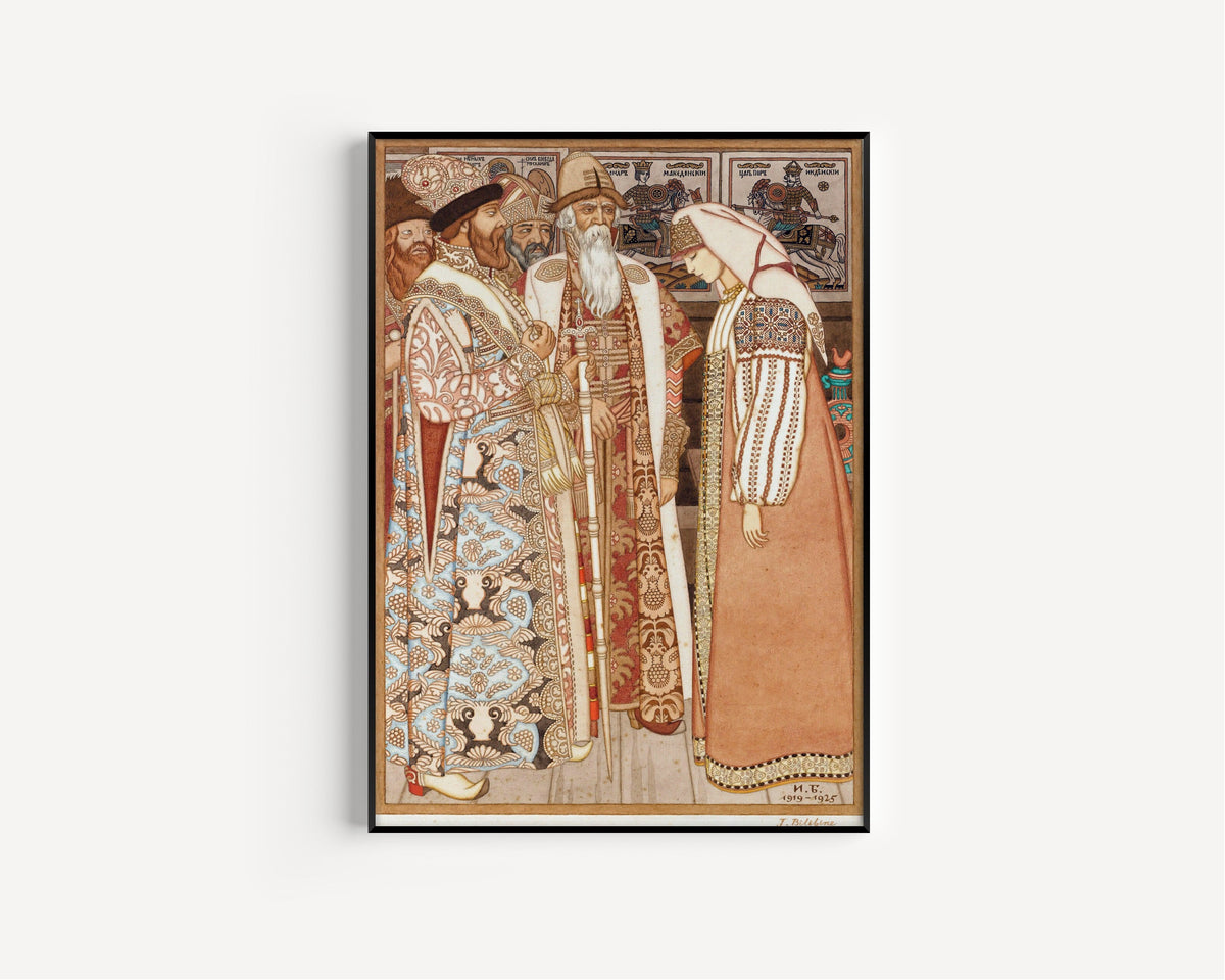 Ivan Bilibin — The Archer's Wife Before the Tsar (1919–1925) | Russian Fairy Tale Drawing Print - 9ArtPrints