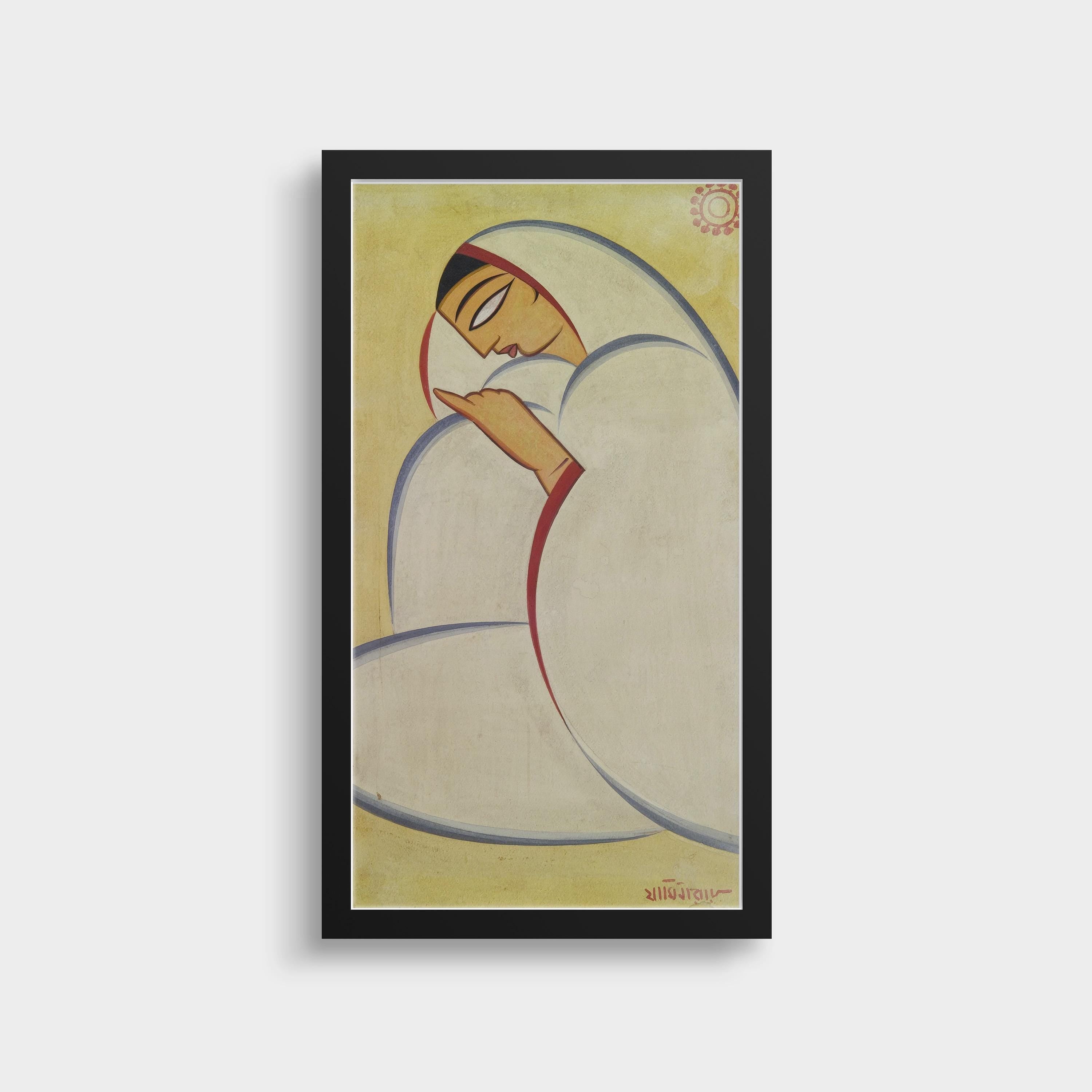 Jamini Roy - Bangali Nari (Bengali Woman) 2 | Vintage Narrow Vertical Indian West Bengal Art (available handframed or unframed) 2x1 - 9ArtPrints