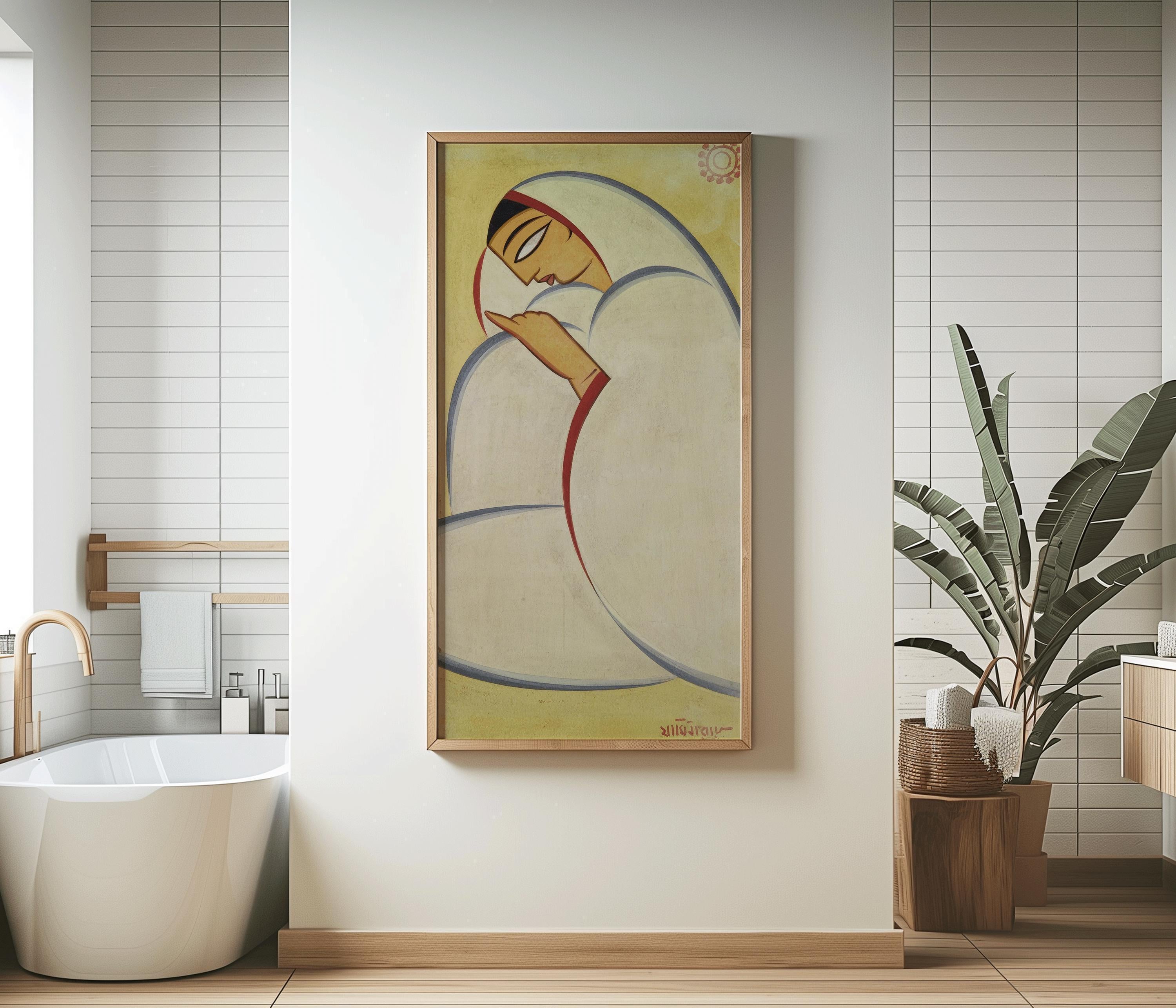 Jamini Roy - Bangali Nari (Bengali Woman) 2 | Vintage Narrow Vertical Indian West Bengal Art (available handframed or unframed) 2x1 - 9ArtPrints