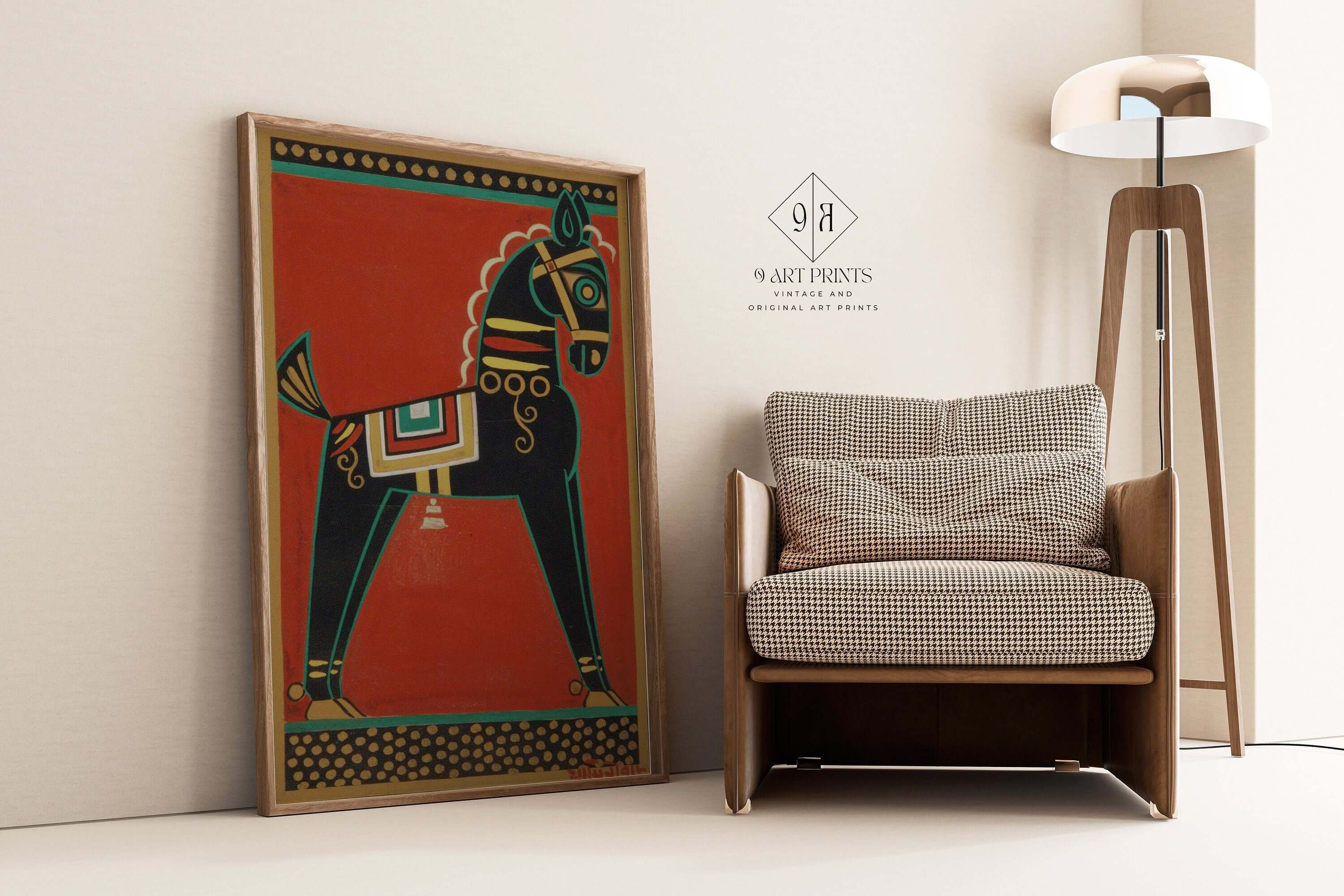 Jamini Roy - Black Horse (Kalo Ghora) | Bengali Art (available framed or unframed) - 9ArtPrints