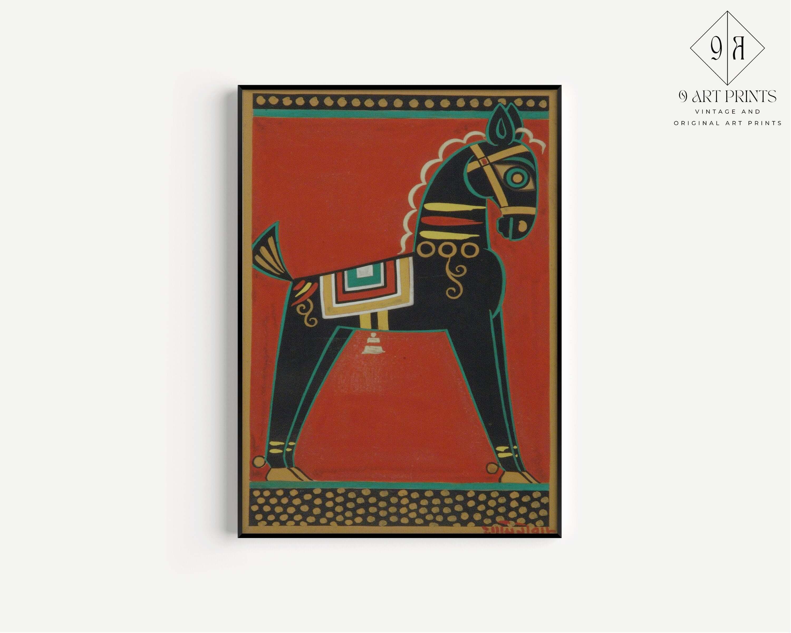 Jamini Roy - Black Horse (Kalo Ghora) | Bengali Art (available framed or unframed) - 9ArtPrints