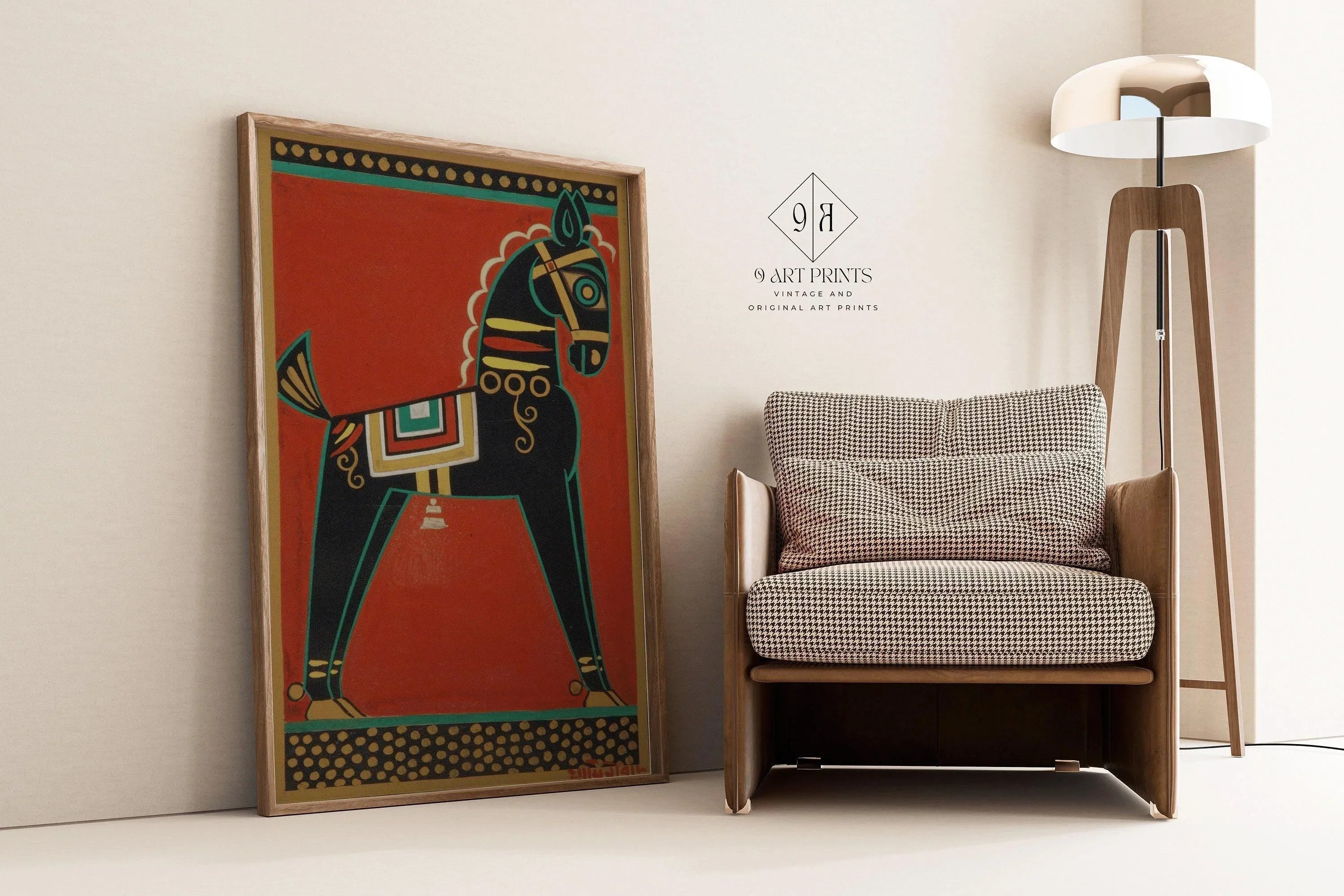 Jamini Roy - Black Horse (Kalo Ghora) | Bengali Art (available handframed or unframed) - 9ArtPrints