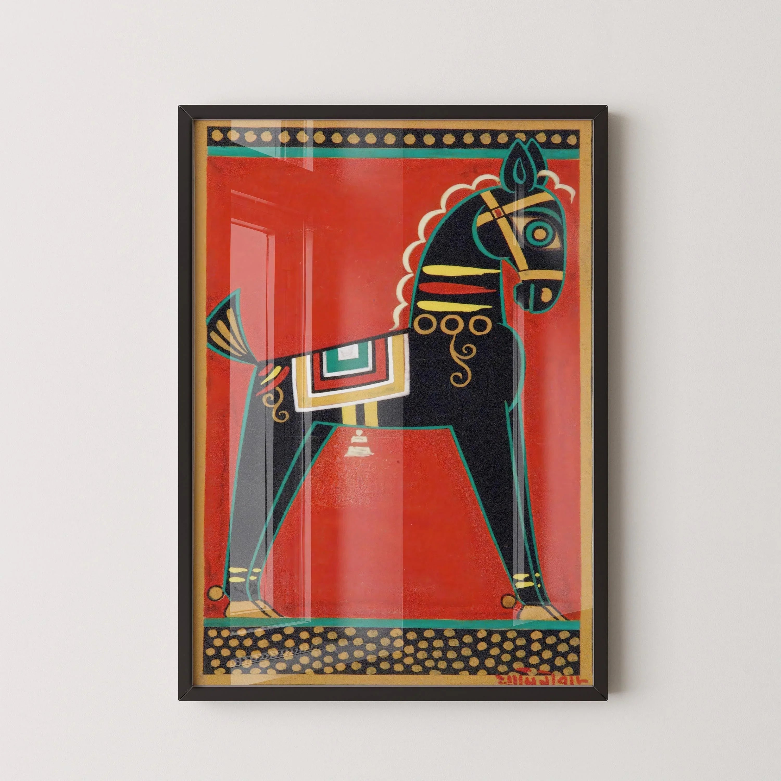 Jamini Roy - Black Horse (Kalo Ghora) | Bengali Art (available handframed or unframed) - 9ArtPrints