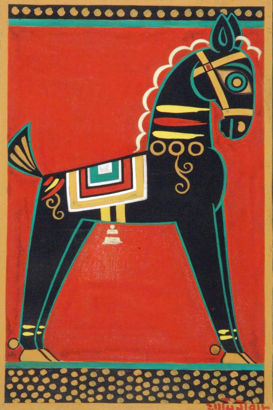 Jamini Roy — Black Horse (Kalo Ghora) | Fine Art Print shown to scale on a wall above a sofa