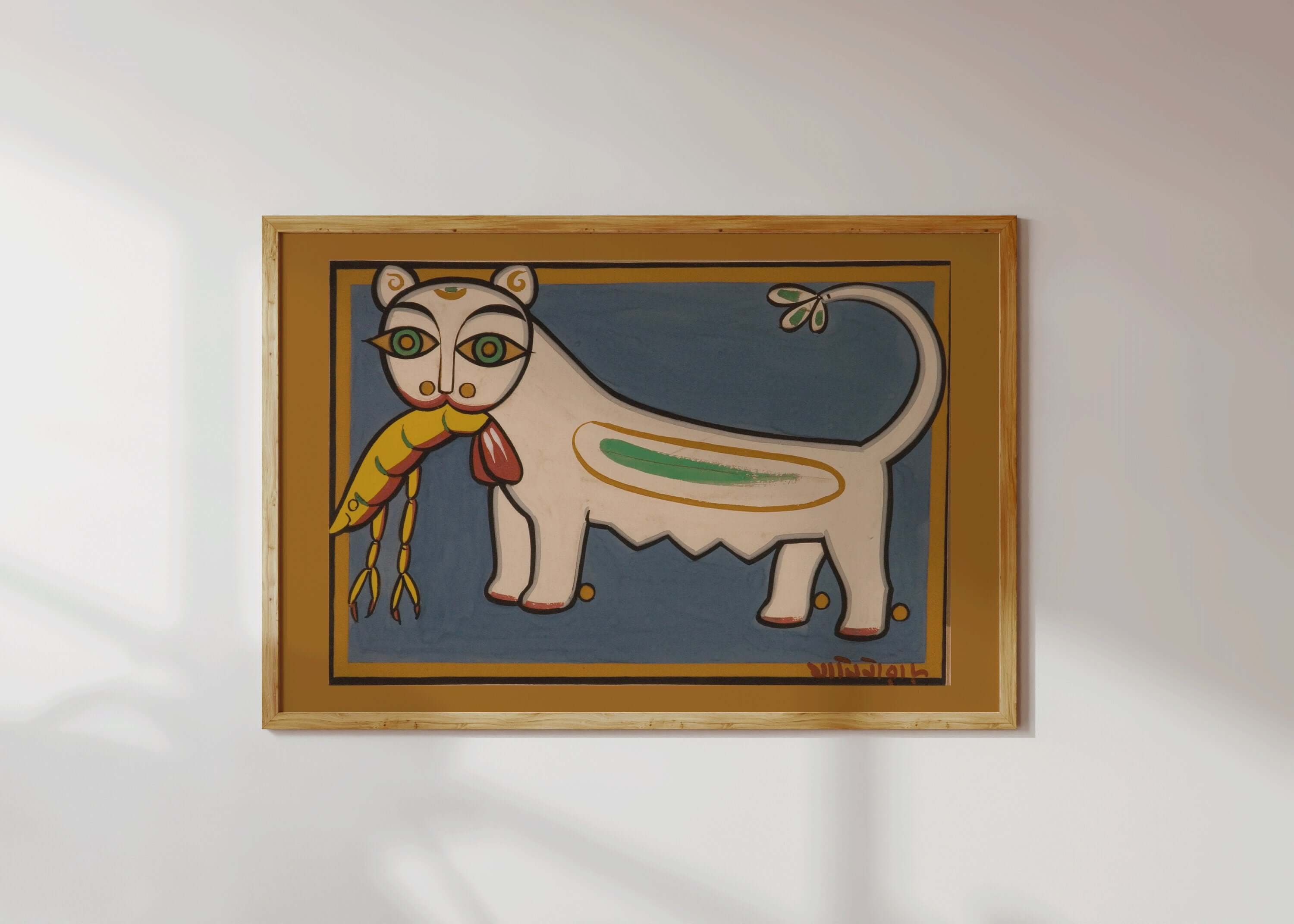 Jamini Roy - Cat and Shrimp | Bengali Art (available framed or unframed) - 9ArtPrints