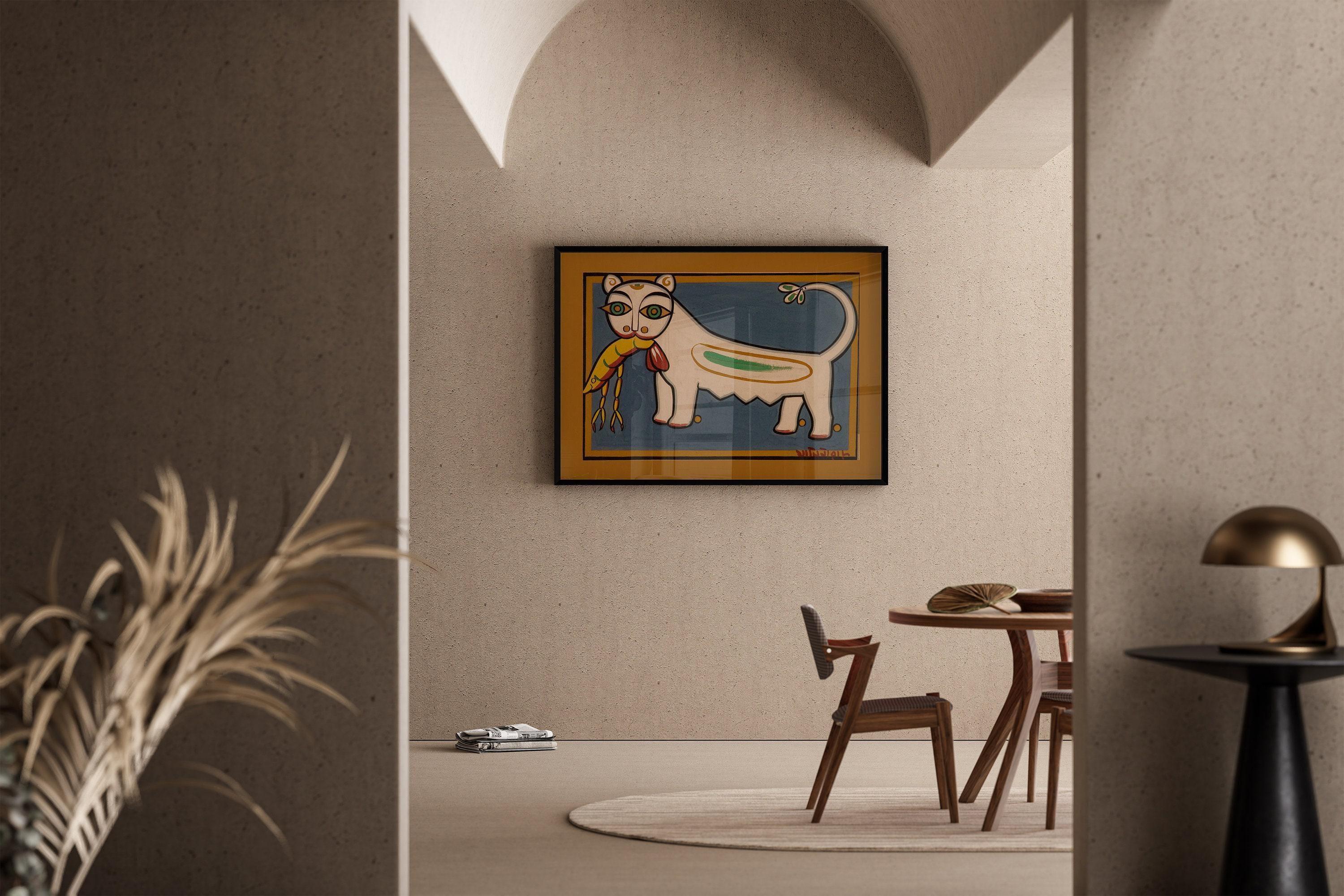 Jamini Roy - Cat and Shrimp | Bengali Art (available handframed or unframed) - 9ArtPrints
