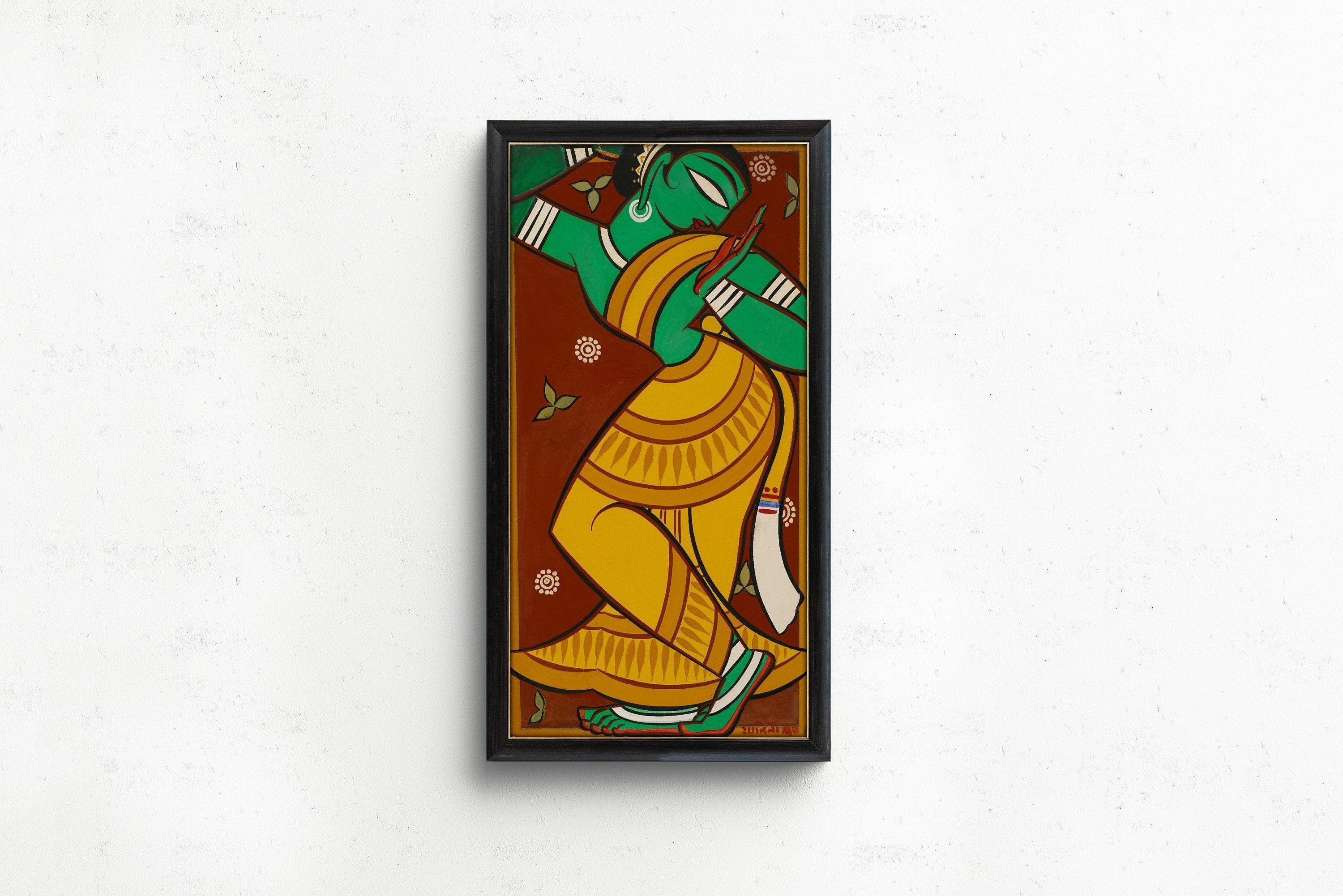 Jamini Roy - Dancing Gopini | Vintage Narrow Vertical Indian West Bengal Hindu Art (available handframed or unframed) 2x1 - 9ArtPrints