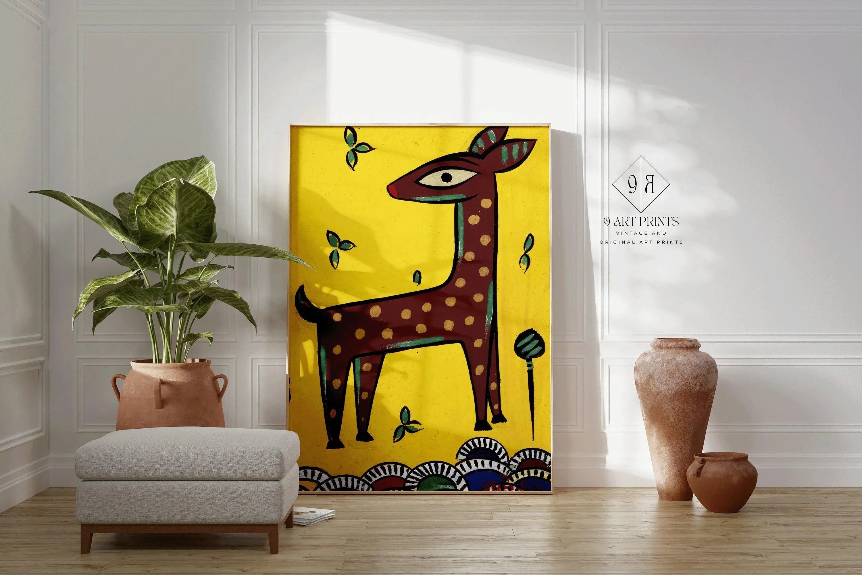 Jamini Roy - Fawn (Horinchhana) | Bengali Art (available handframed or unframed) - 9ArtPrints