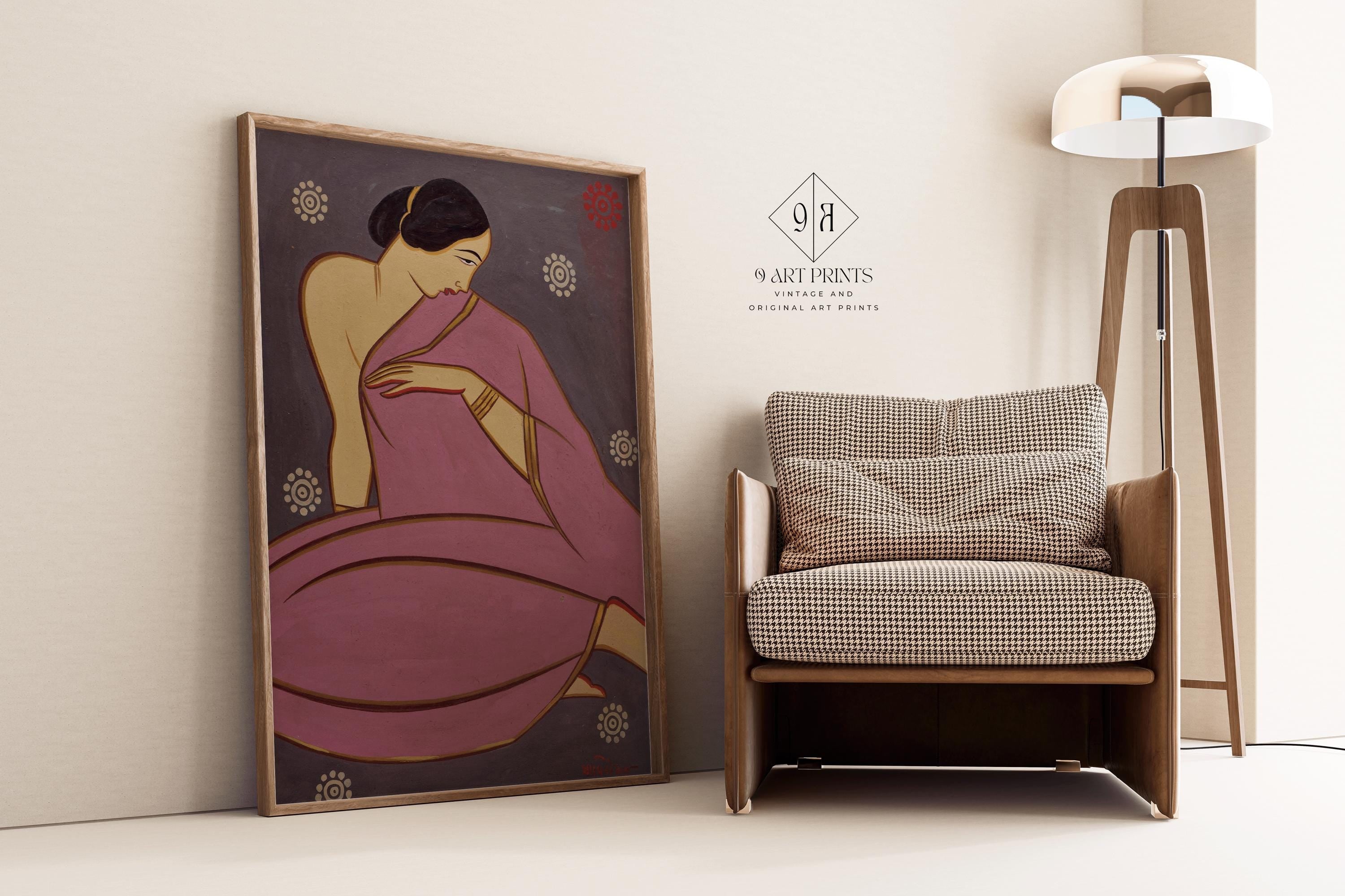 Jamini Roy Woman in Pink Sari Art Print: Bengali Folk Art - 9ArtPrints