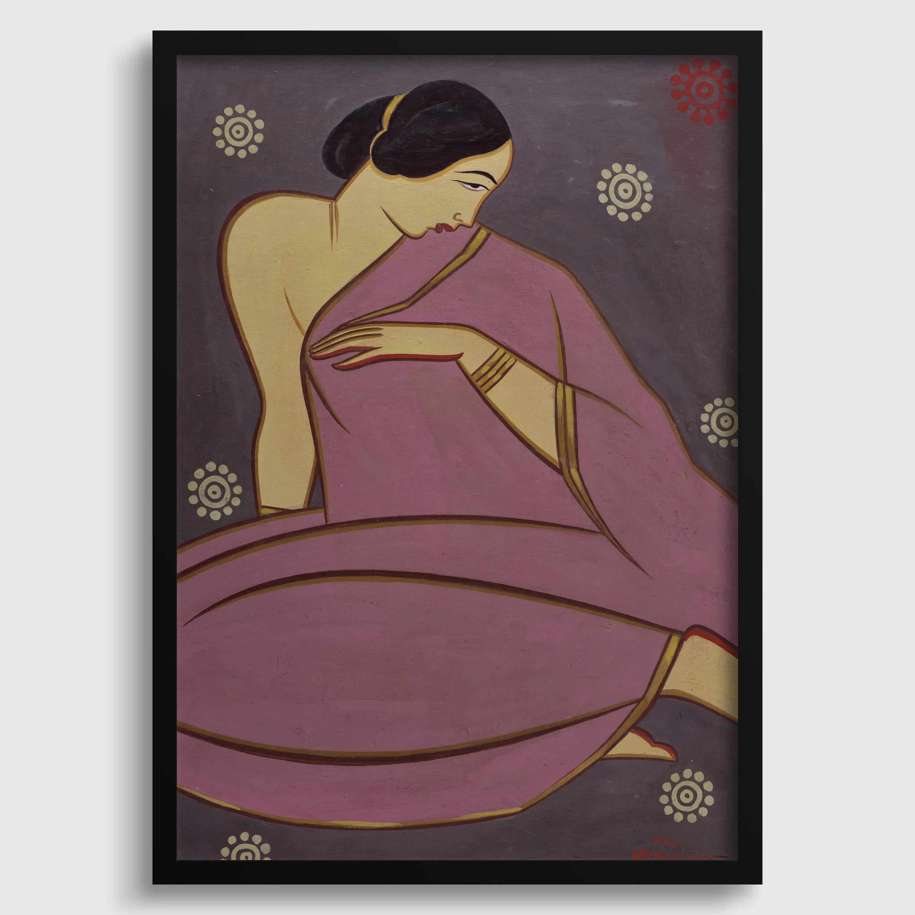 Jamini Roy Woman in Pink Sari Art Print: Bengali Folk Art - 9ArtPrints