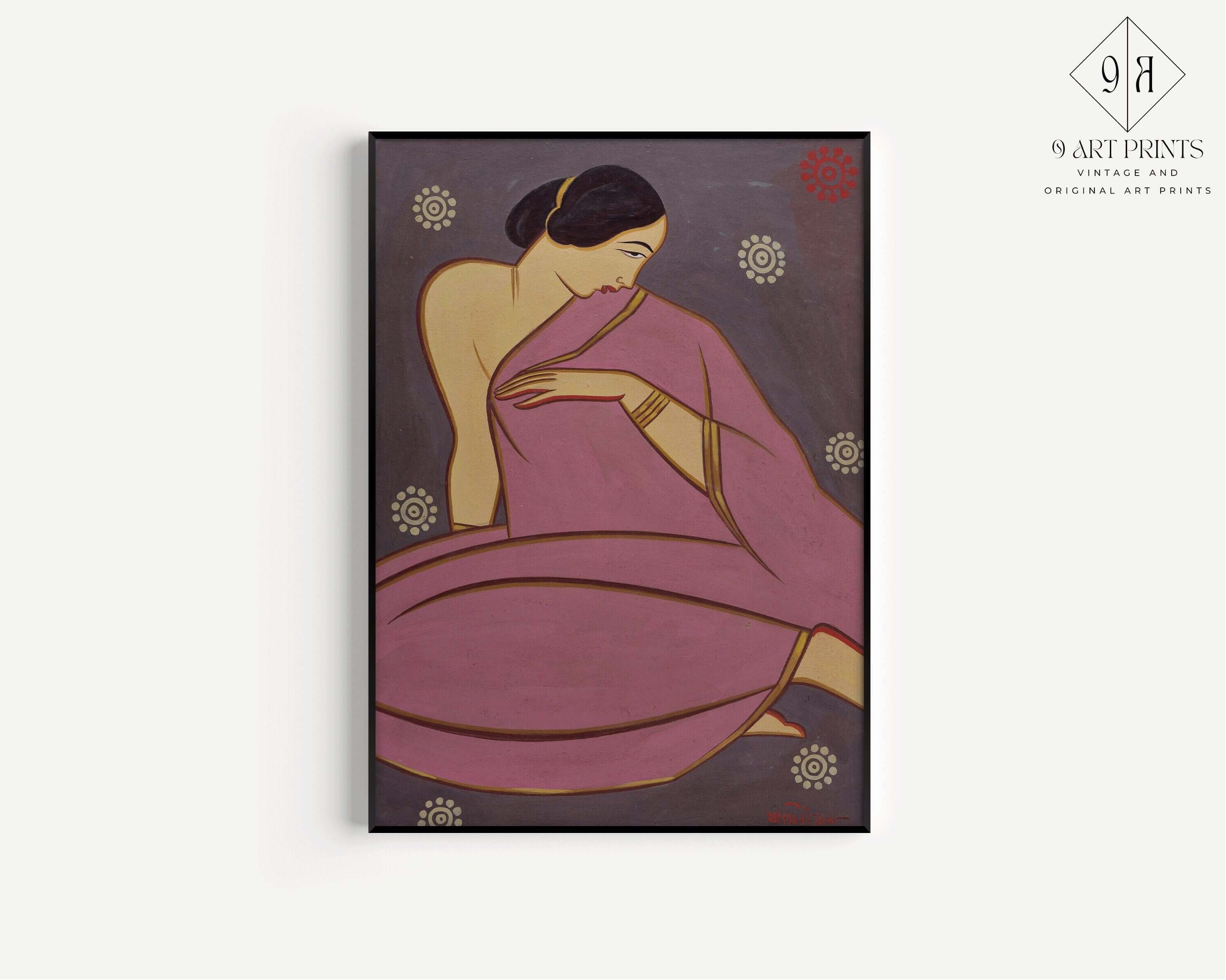 Jamini Roy - Woman in Pink Sari | Famous Bengali (West Bengal, India) Art (available framed or unframed) - 9ArtPrints