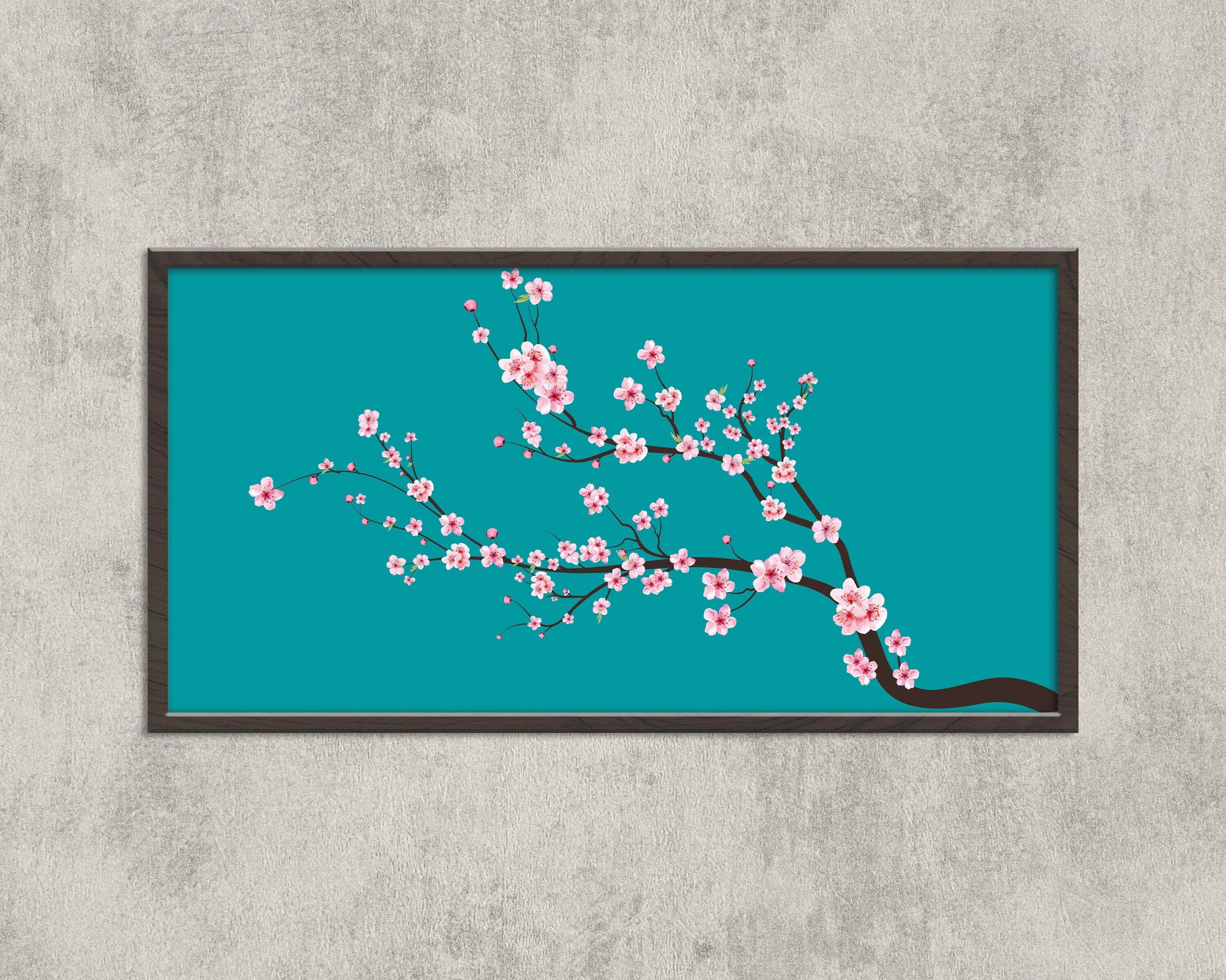 Japanese Cherry Blossoms (Sakura)| Aquamarine, Teal, Blue Wide Panoramic Art (available framed or unframed) - 9ArtPrints