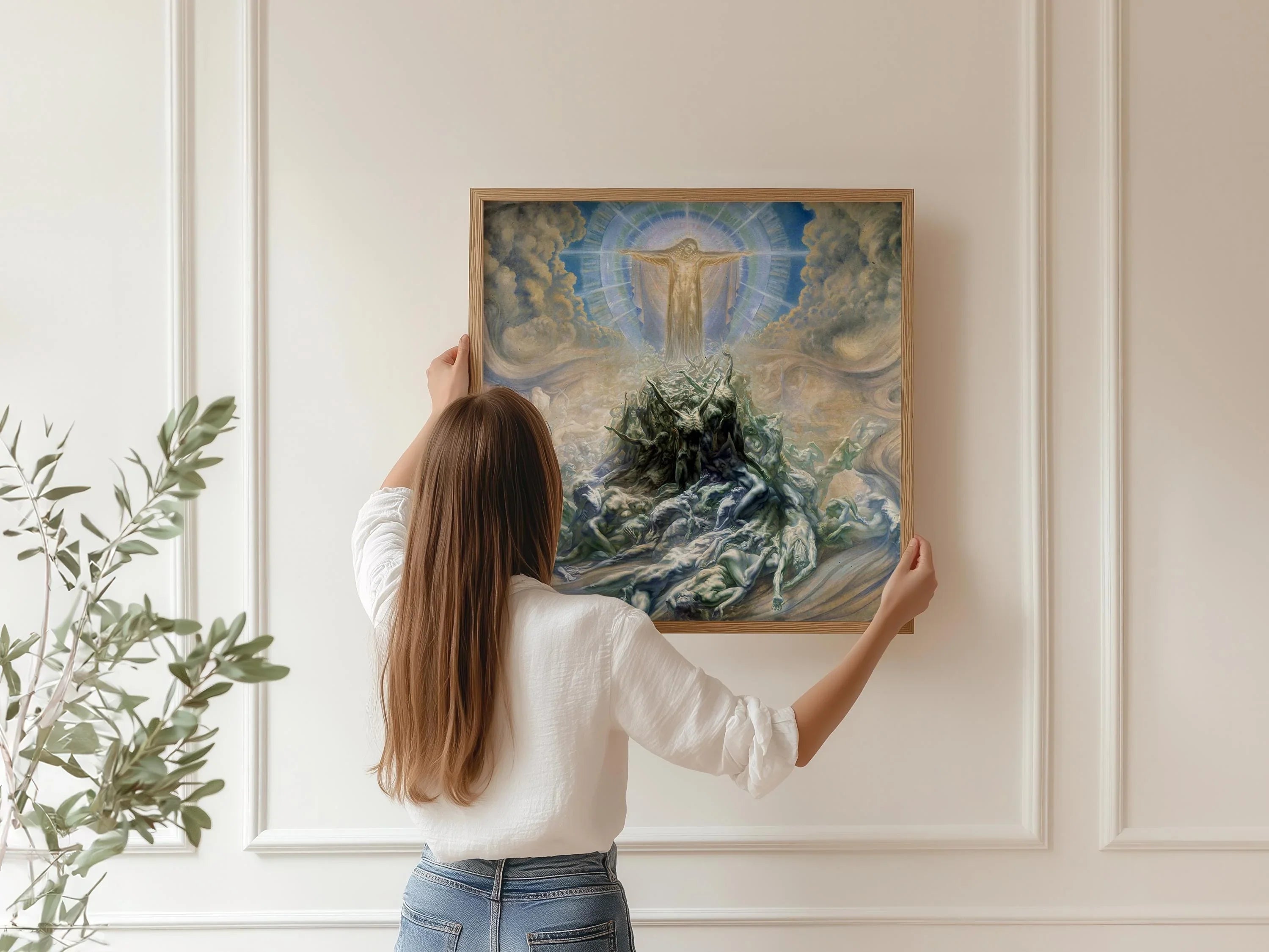 Jean Delville "Mon de Dieu" Giclee Art Print: Esoteric Symbolism, Beige Monochrome - 9ArtPrints