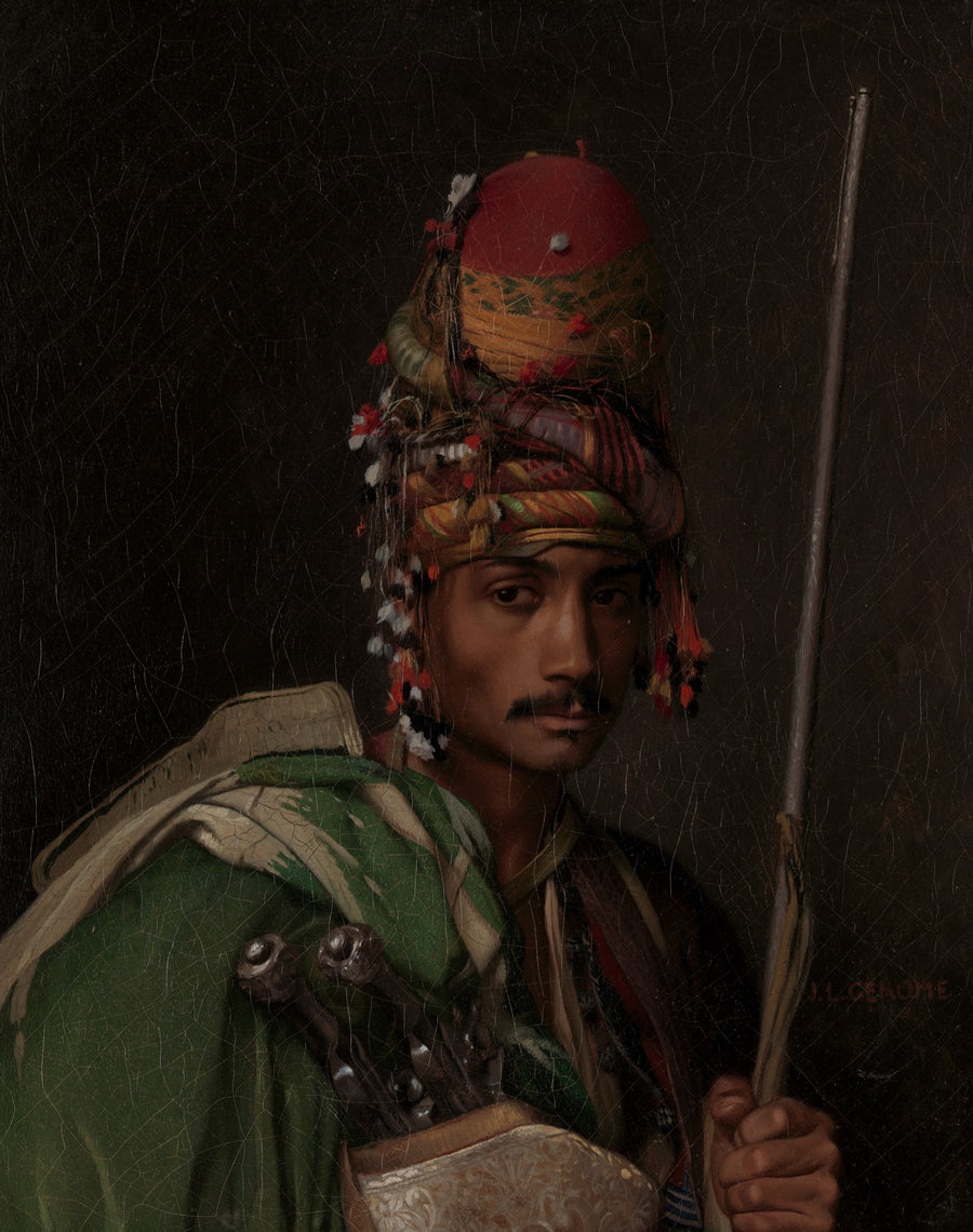 Jean-Léon Gérôme — Bashi-Bazouk | Fine Art Print shown to scale on a wall above a sofa