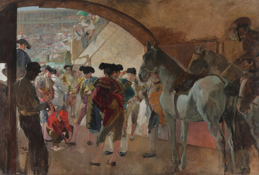 Joaquín Sorolla — Before the Bullfight (Antes de la corrida) | Fine Art Print shown to scale on a wall above a sofa