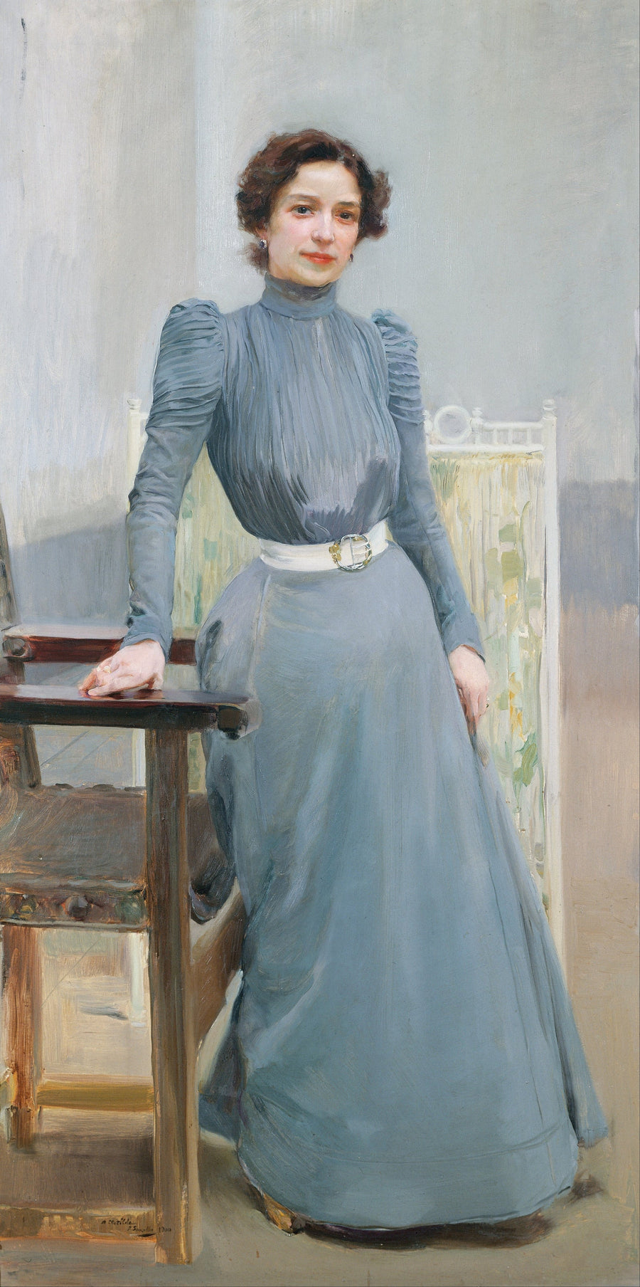 Joaquín Sorolla — Clotilde in a Grey Dress | Fine Art Print shown to scale on a wall above a sofa
