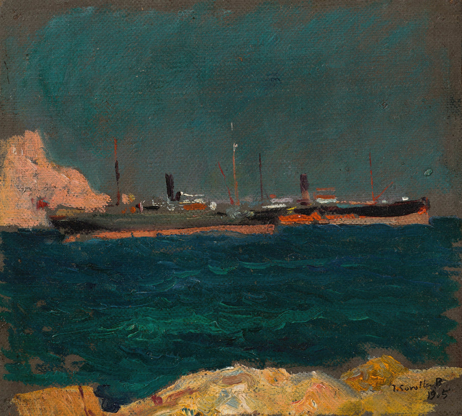 Joaquín Sorolla — Port of Jávea | Fine Art Print shown to scale on a wall above a sofa