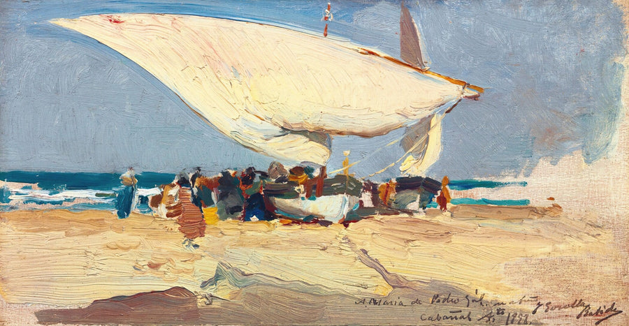Joaquín Sorolla — Valencia Beach | Fine Art Print shown to scale on a wall above a sofa