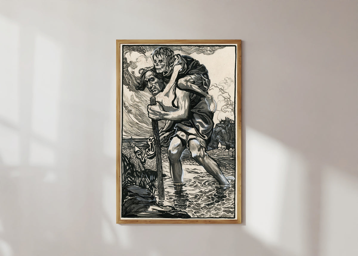 Johannes Josephus Aarts — Man Wading Through Water with a Skeleton on His Back | Art Nouveau Print