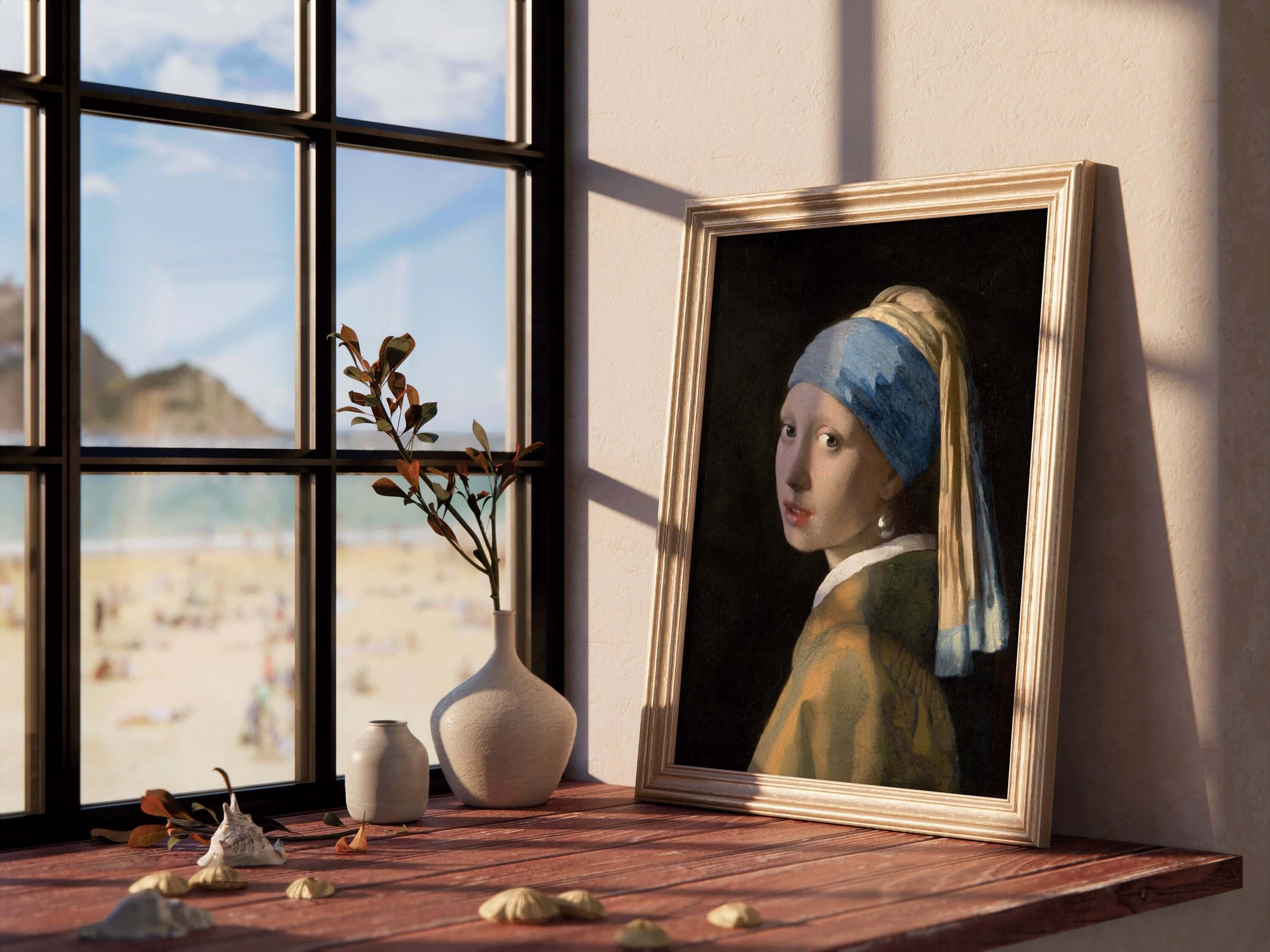 Johannes Vermeer - Girl With A Pearl Earring | Famous Art Pablo Picasso - Dove | Famous Sketch Art in Beige (available framed or unframed) - 9ArtPrints