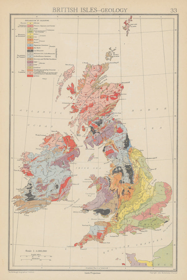 John George Bartholomew — British Isles Geology Map (1942) | Vintage Atlas Print