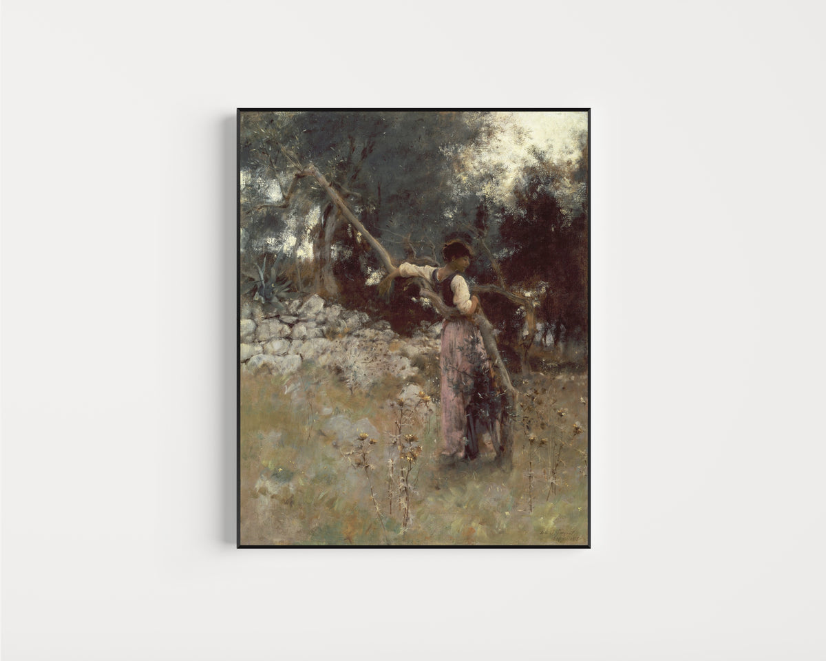 Framed art print of A Capriote by John Singer Sargent, in a slim black frame on a plain white wall