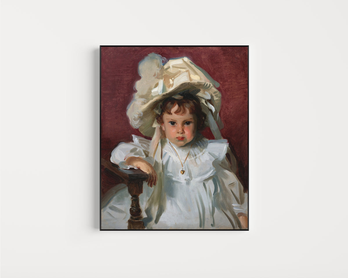 Framed art print of Dorothy by John Singer Sargent, in a slim black frame on a plain white wall