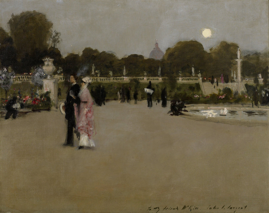 John Singer Sargent — Luxembourg Gardens at Twilight | Fine Art Print shown to scale on a wall above a sofa