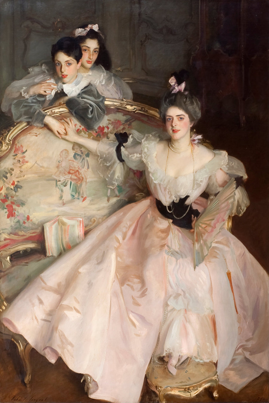 John Singer Sargent — Mrs Carl Meyer and Her Children | Fine Art Print shown to scale on a wall above a sofa