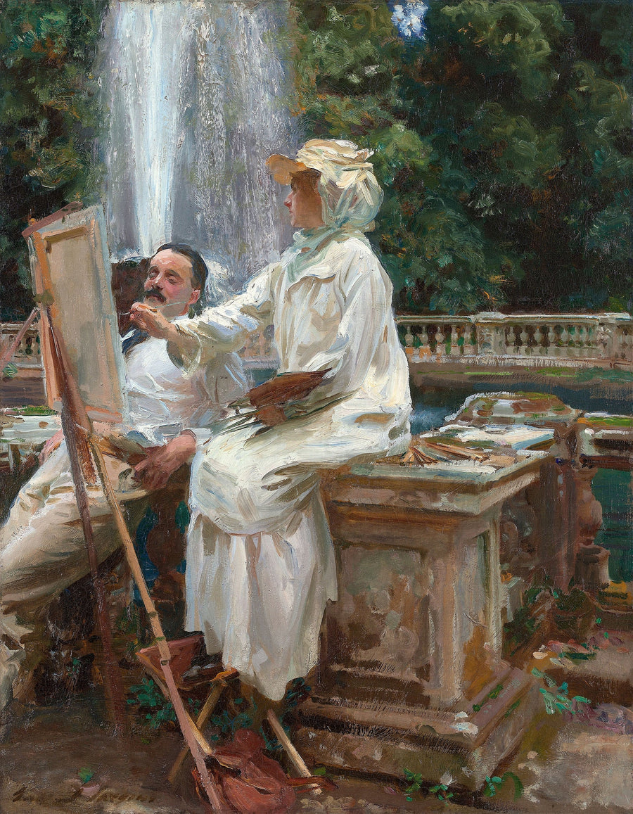 John Singer Sargent — The Fountain, Villa Torlonia, Frascati | Fine Art Print shown to scale on a wall above a sofa