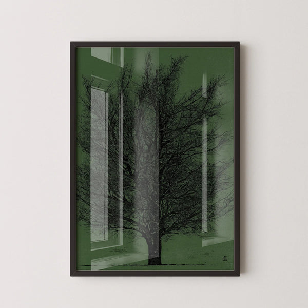 Joichi Hoshi — Tree in Black and Green | Sosaku-hanga Print