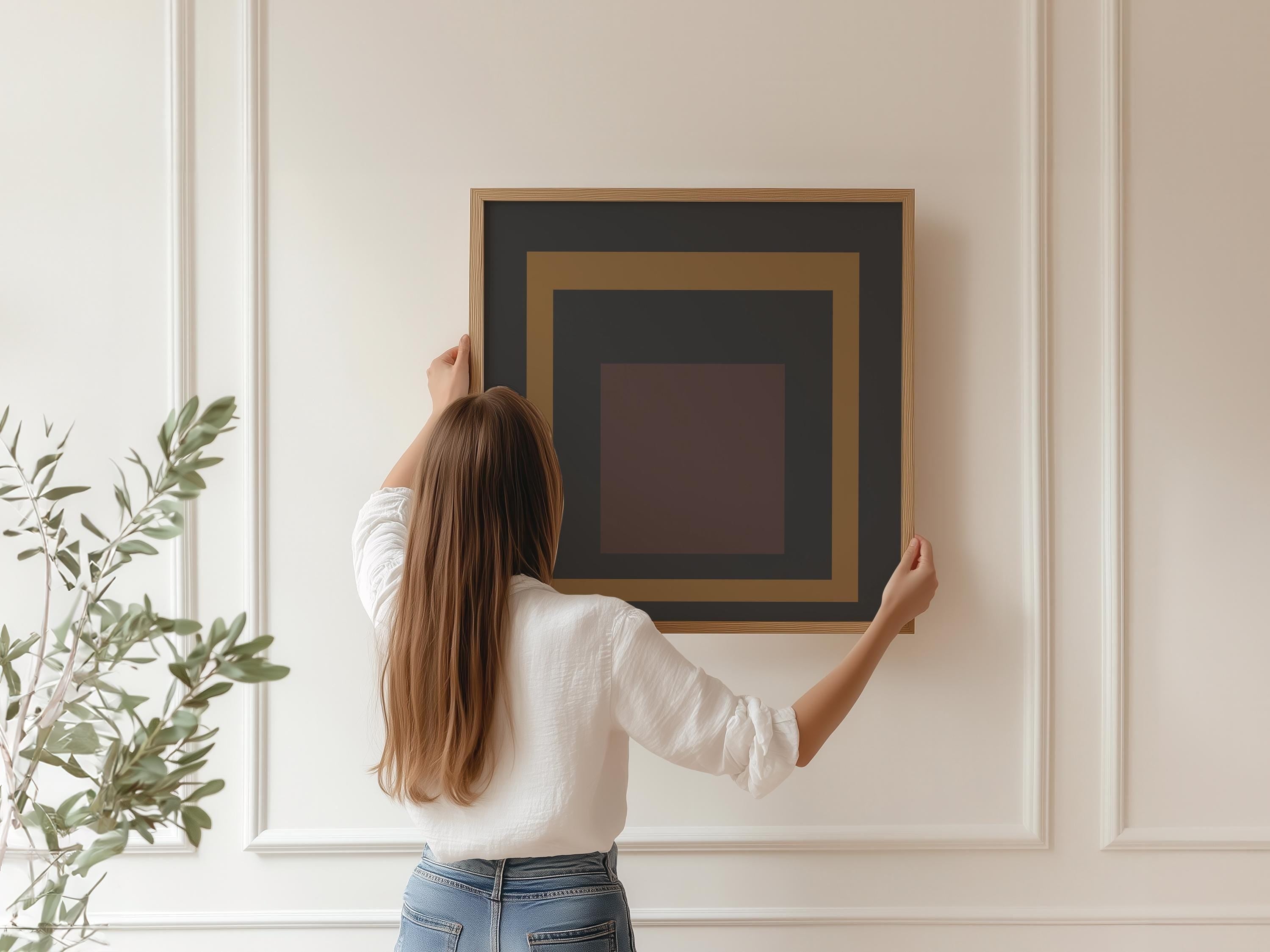 Josef Albers Inspired 'Gravity' Giclée Print: Mid - Century Modern Art, Beige Black Brown (1x1) - 9ArtPrints