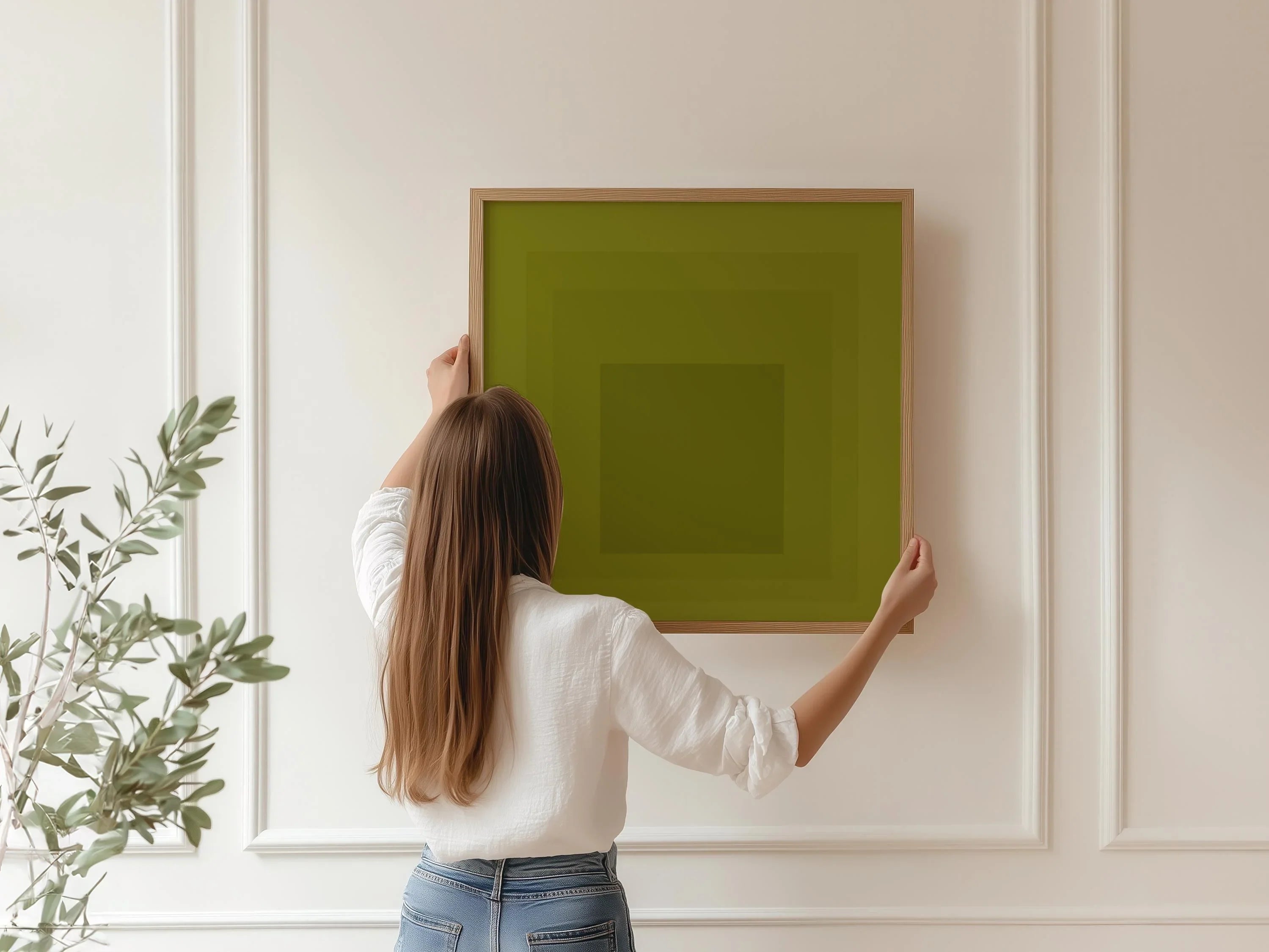 Josef Albers Inspired 'Homage to the Square' Giclee Print Mid - Century Modern Olive Green Art - 9ArtPrints