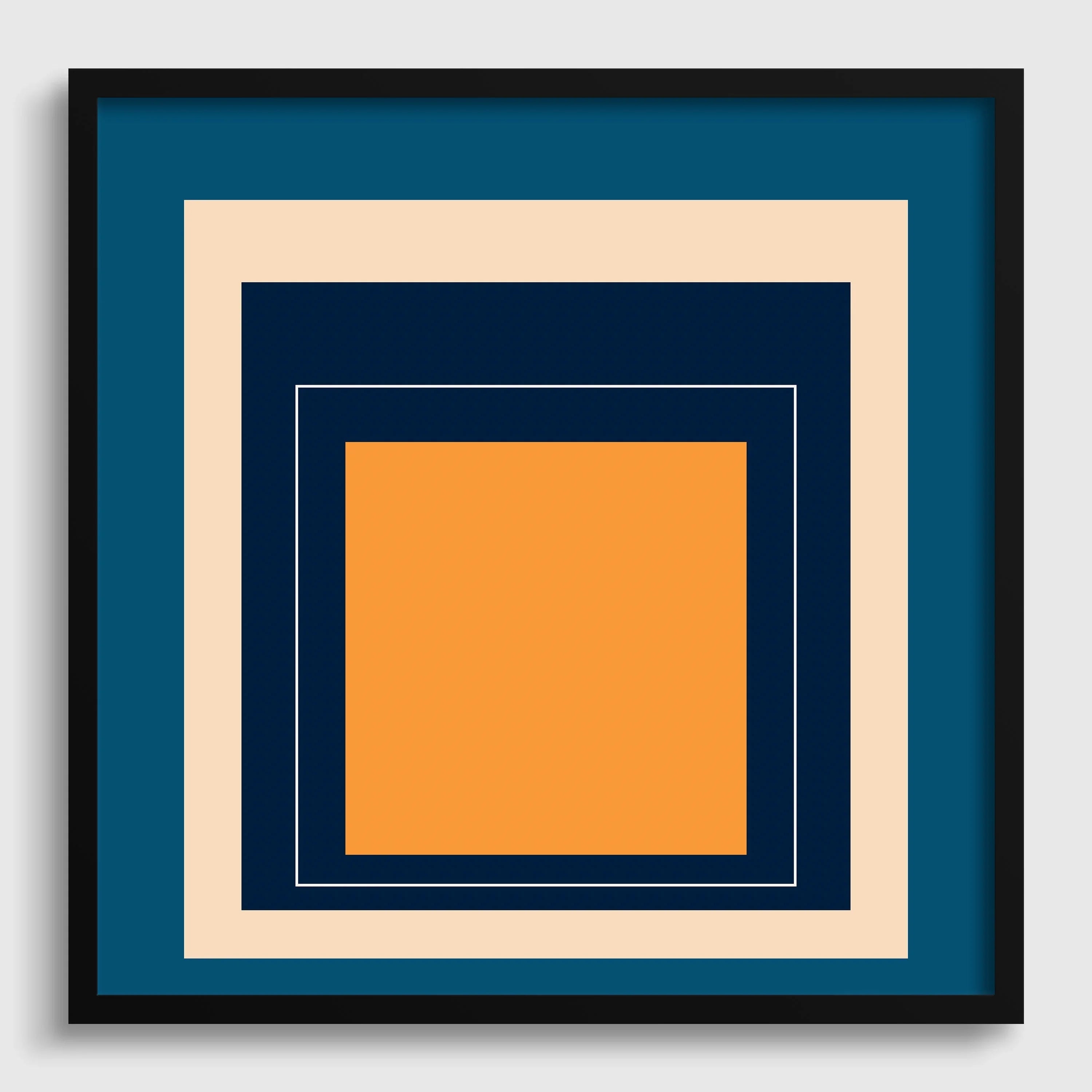 Josef Albers Inspired 'Metro' Giclee Print: Mid - Century Modern Art, Blue & Orange Homage to the Square - 9ArtPrints