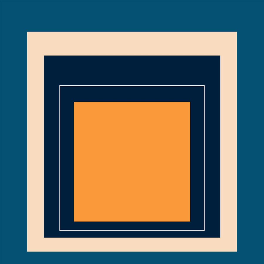 Metro — Homage to the Square | Mid-Century Modern Art Print shown to scale on a wall above a sofa